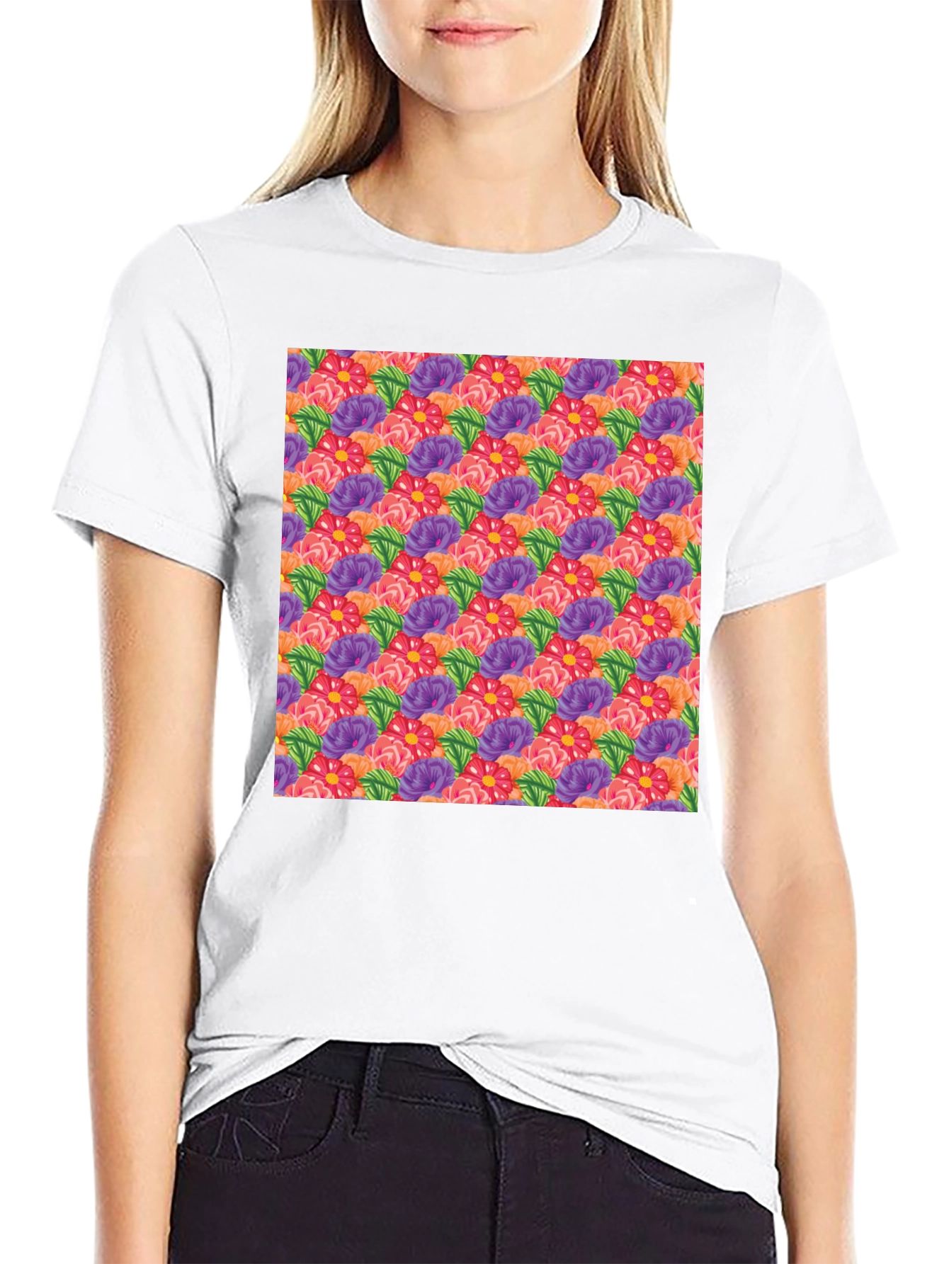 Floral Pattern Mens Black T-Shirt