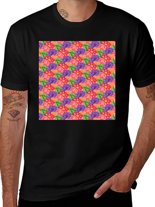 Floral Pattern Mens Black T-Shirt