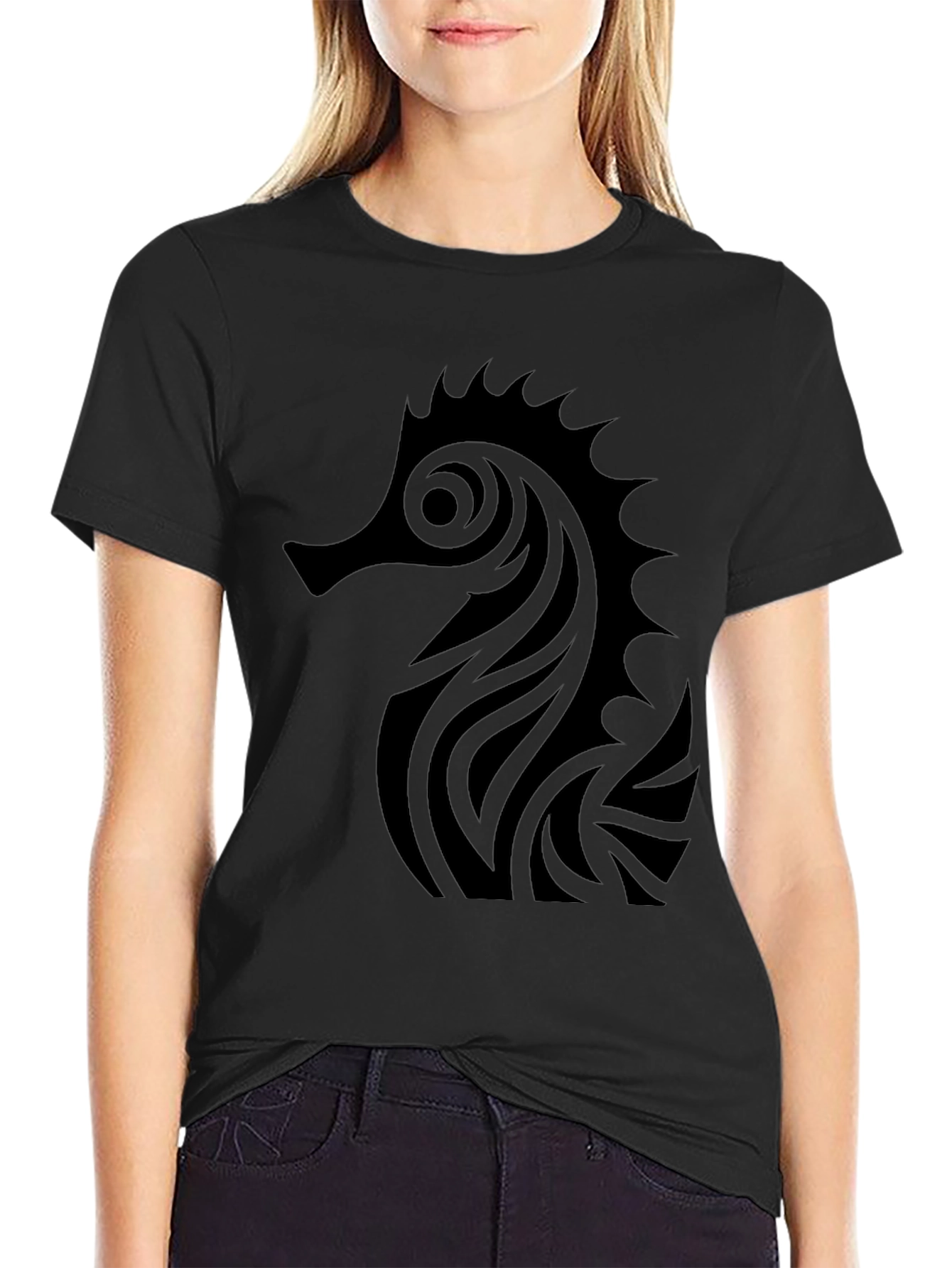 Tribal Seahorse Black T-Shirt