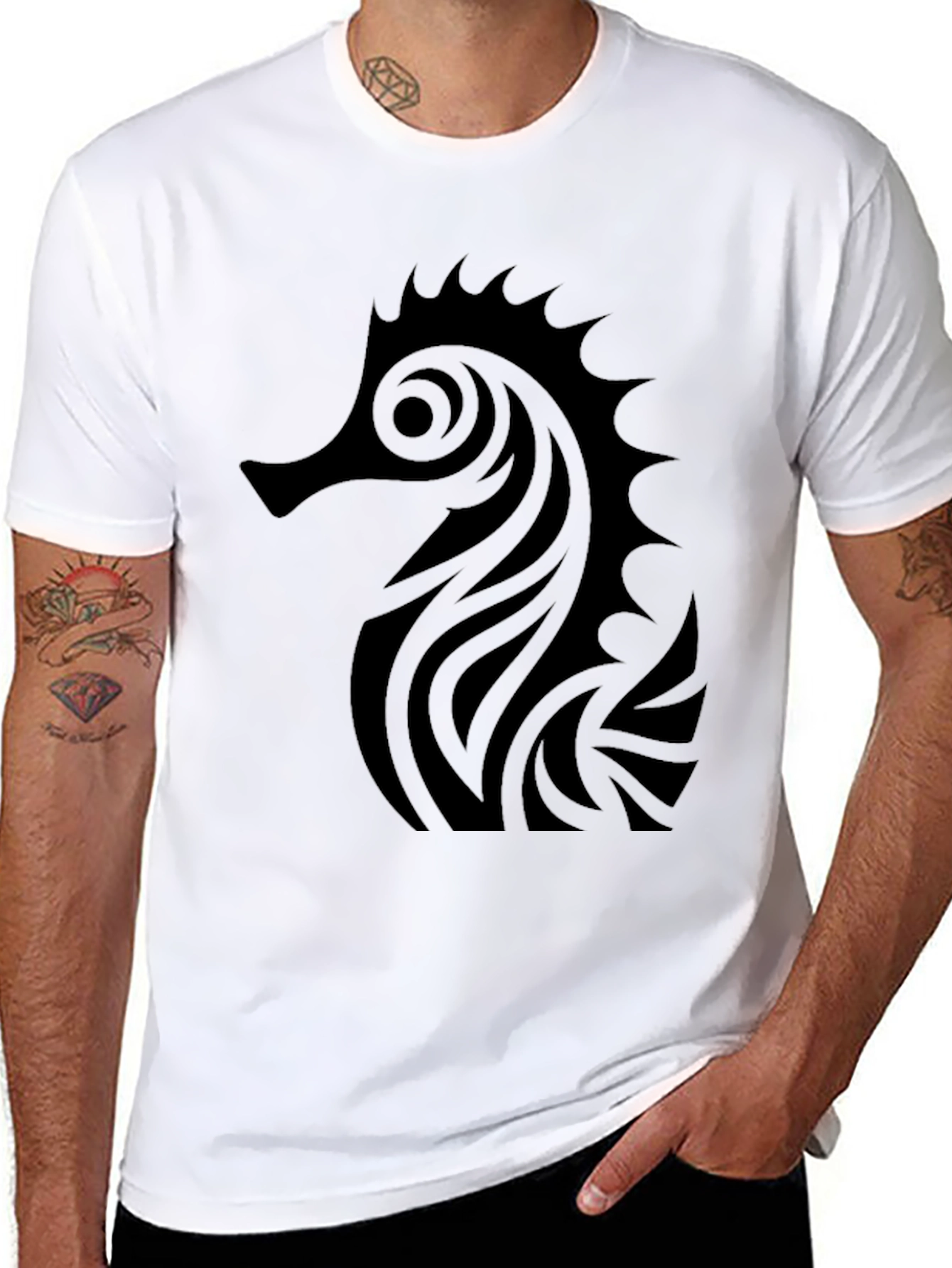 Tribal Seahorse Black T-Shirt