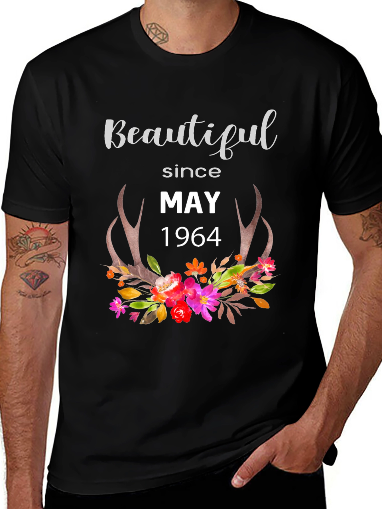 Beautiful Since May 1964 Floral Antler Graphic Tee