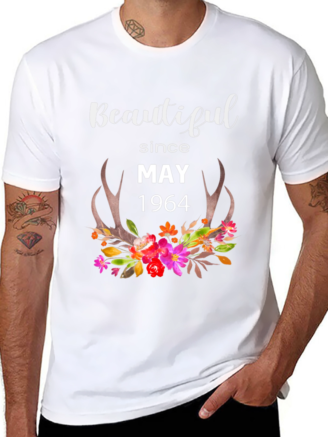 Beautiful Since May 1964 Floral Antler Graphic Tee