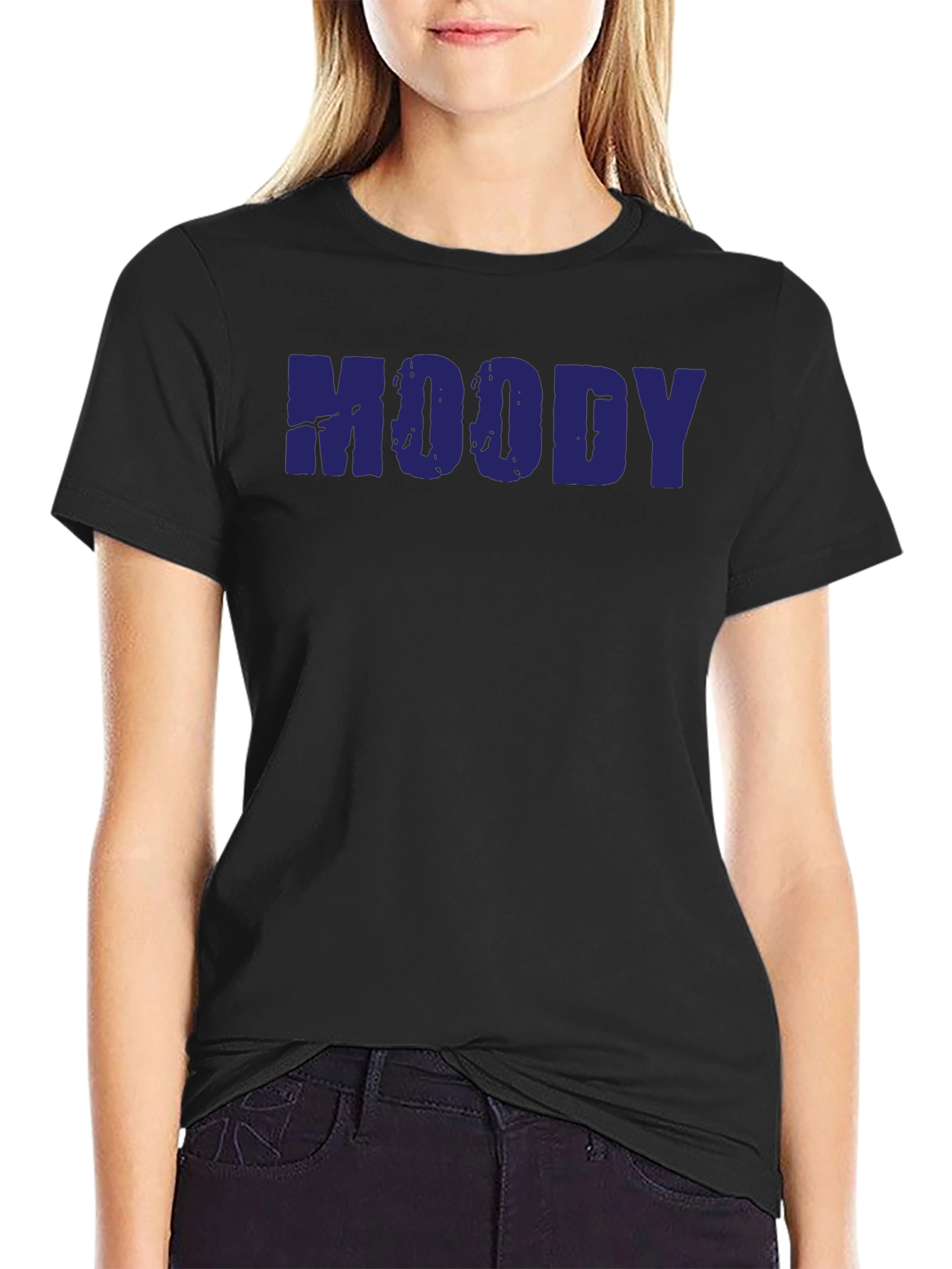 Moody Graphic T-Shirt - Dark Blue Text Tee