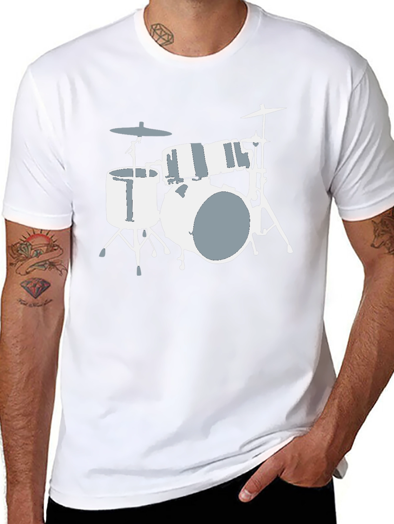 Drum Set Graphic Tee - Black Cotton T-Shirt