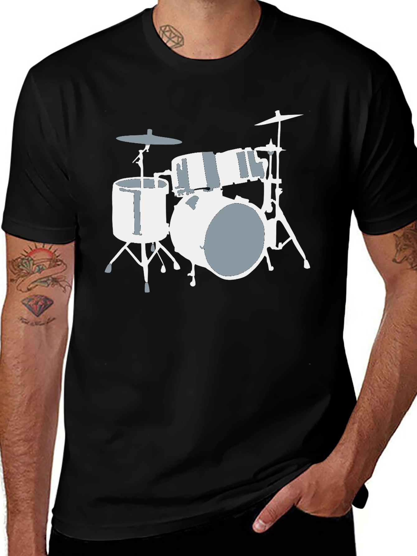 Drum Set Graphic Tee - Black Cotton T-Shirt
