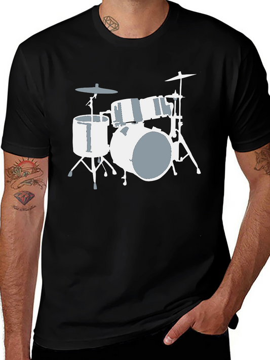 Drum Set Graphic Tee - Black Cotton T-Shirt