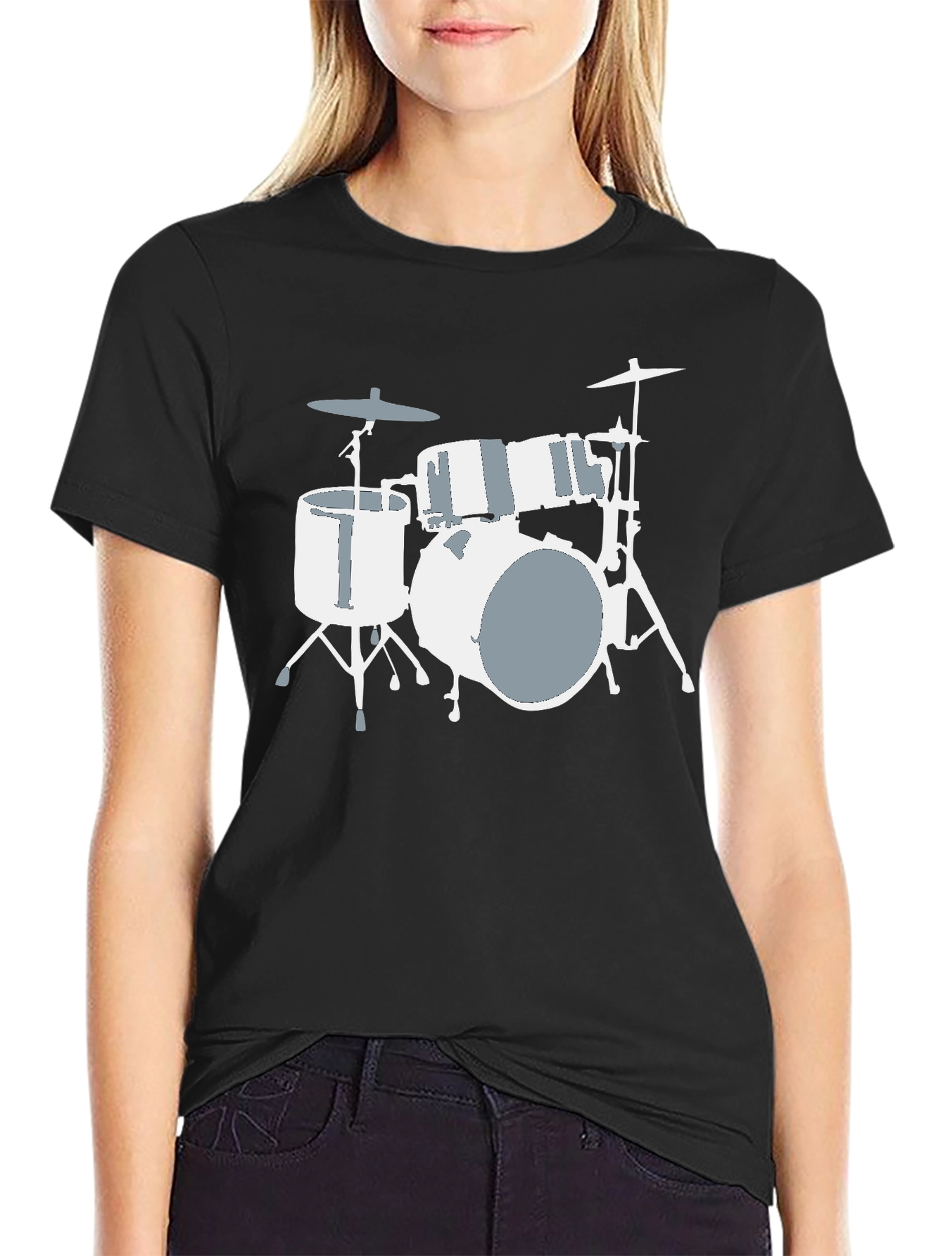 Drum Set Graphic Tee - Black Cotton T-Shirt