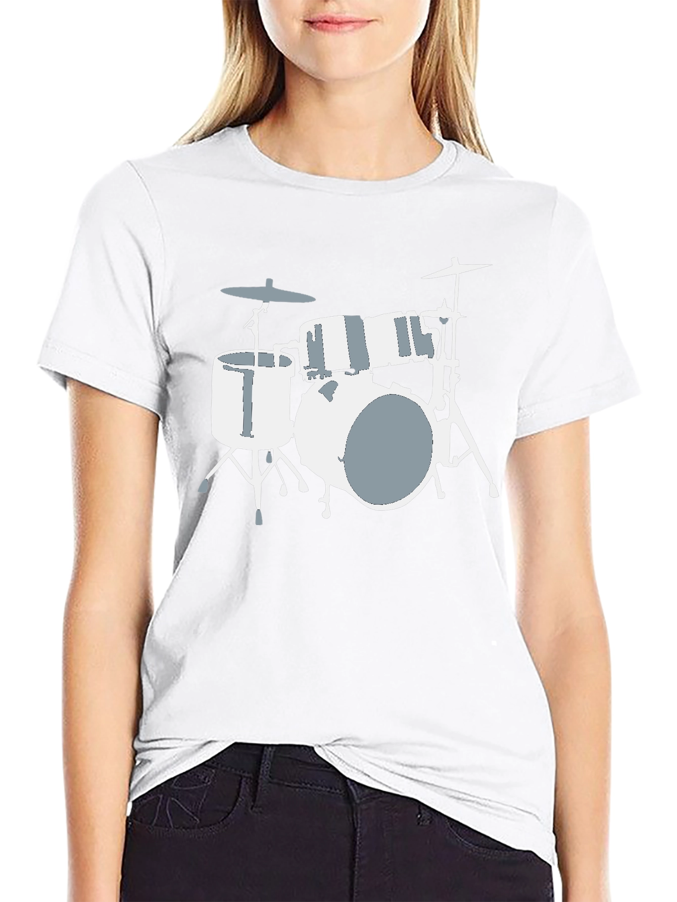 Drum Set Graphic Tee - Black Cotton T-Shirt