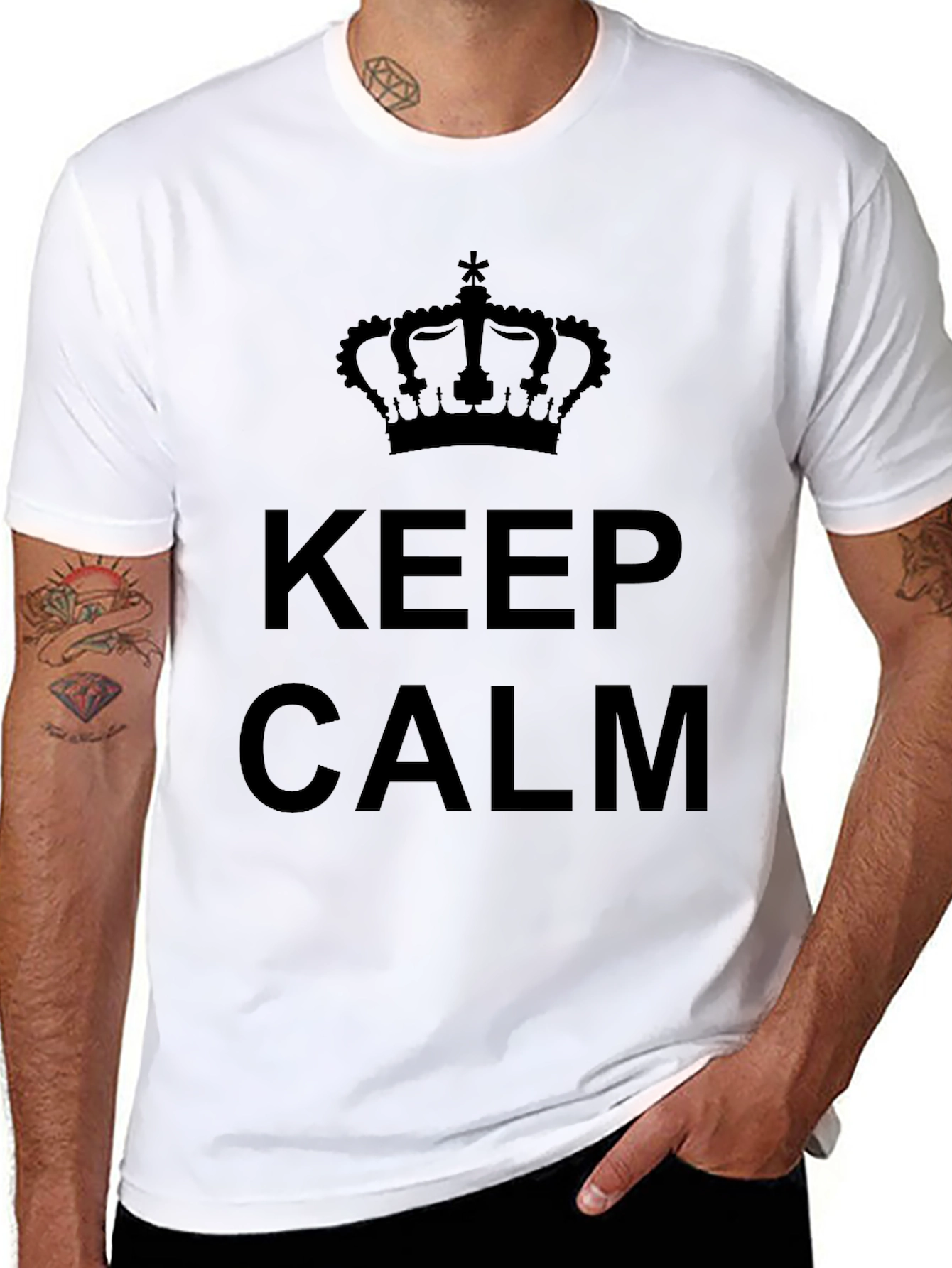 Keep Calm Crown Graphic Tee - Black Cotton T-Shirt