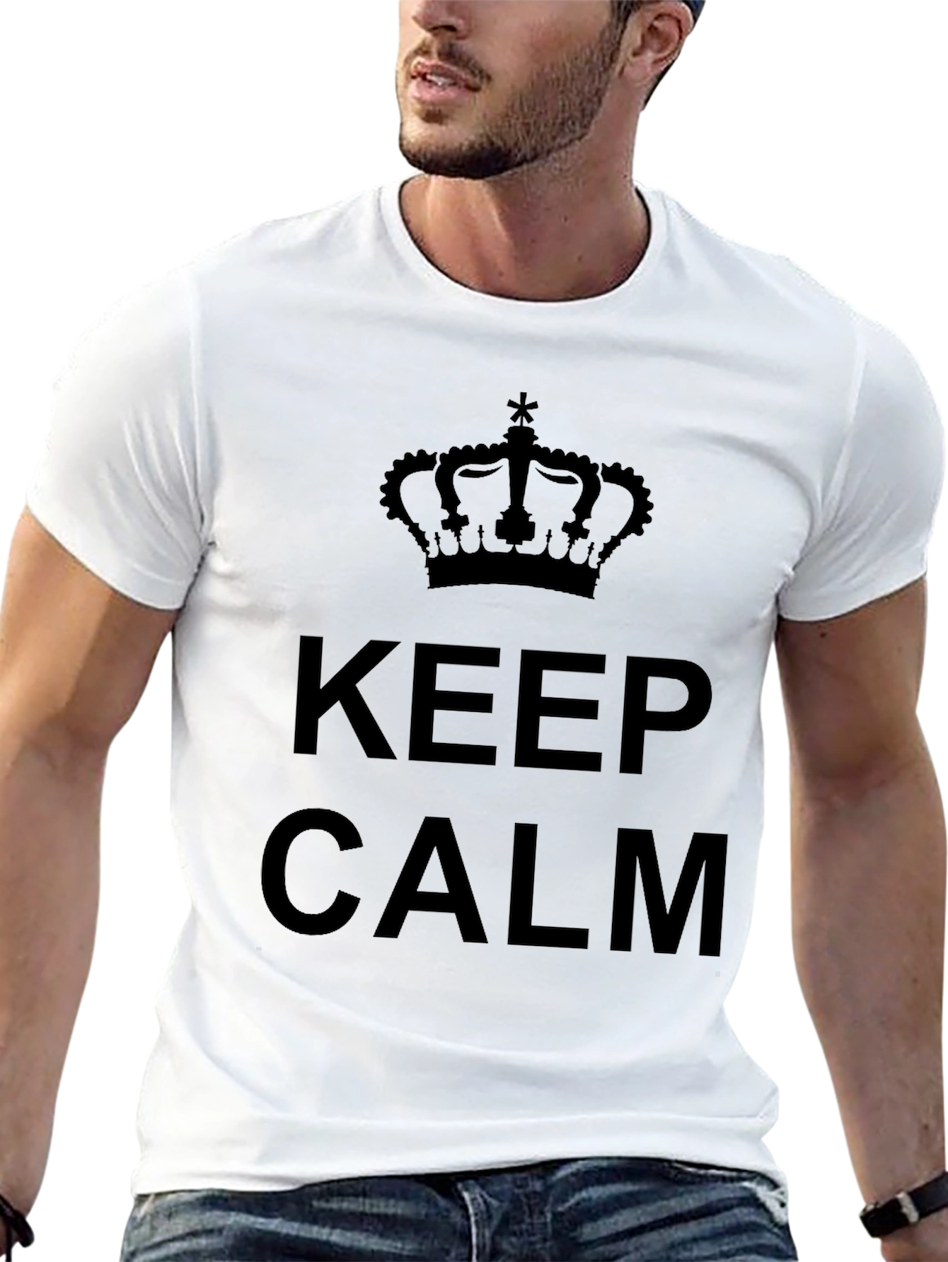 Keep Calm Crown Graphic Tee - Black Cotton T-Shirt