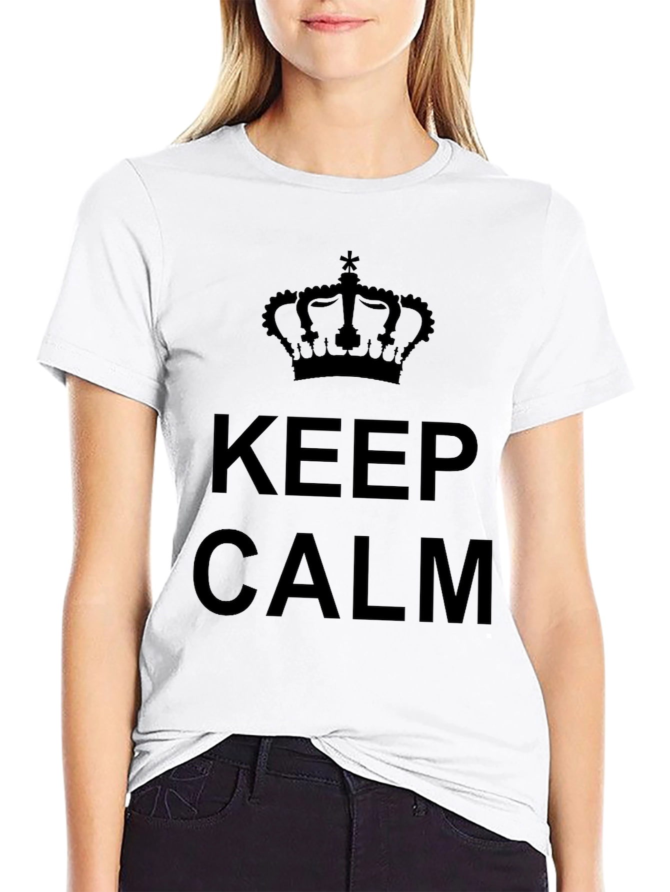 Keep Calm Crown Graphic Tee - Black Cotton T-Shirt