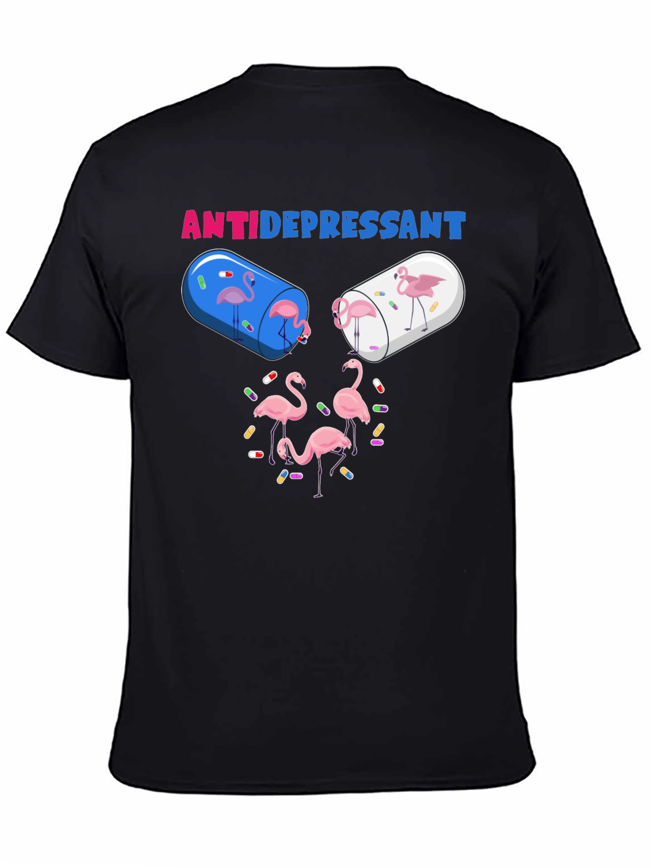 Antidepressant Flamingo Pill Funny Graphic T-Shirt