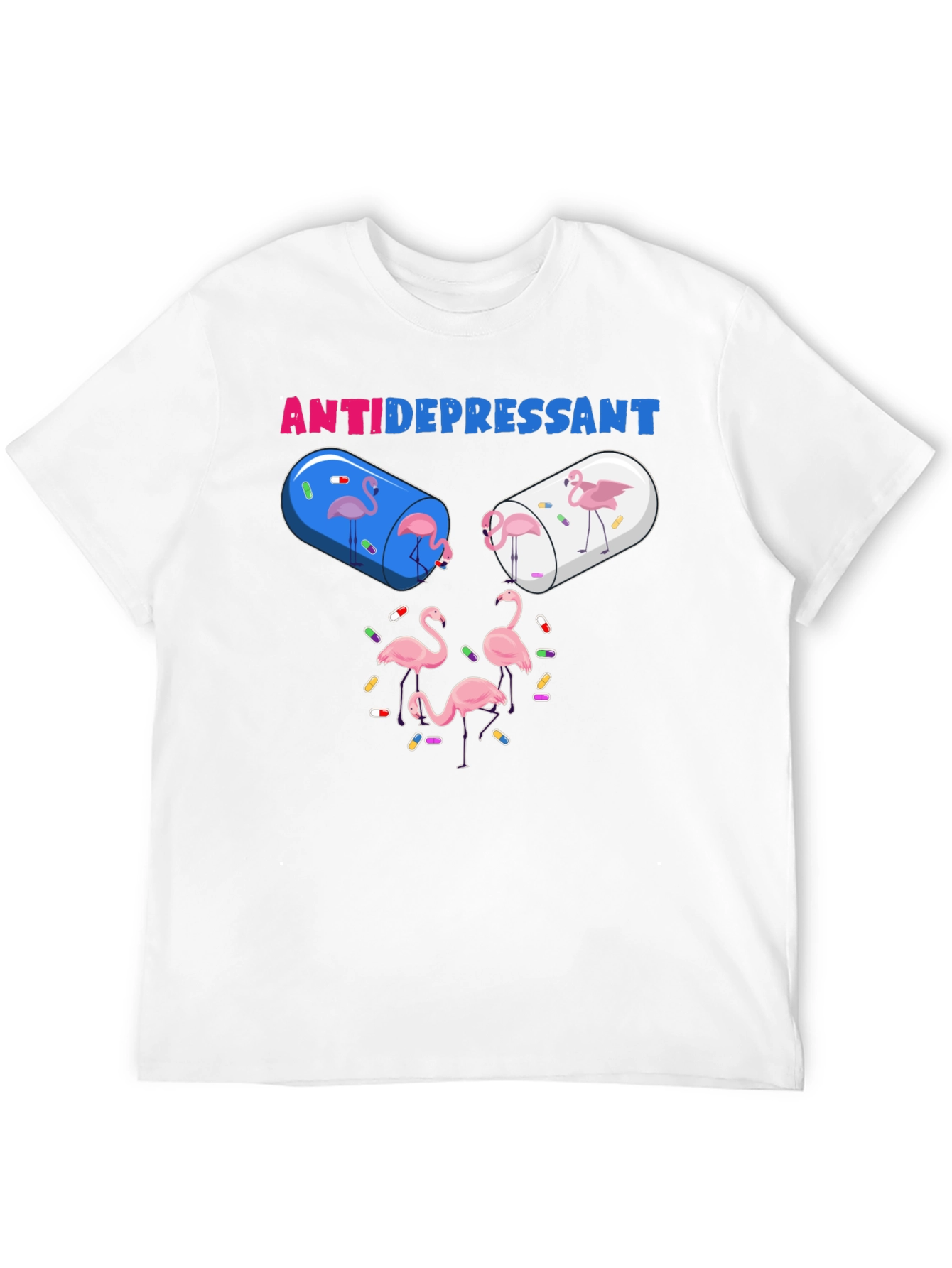 Antidepressant Flamingo Pill Funny Graphic T-Shirt