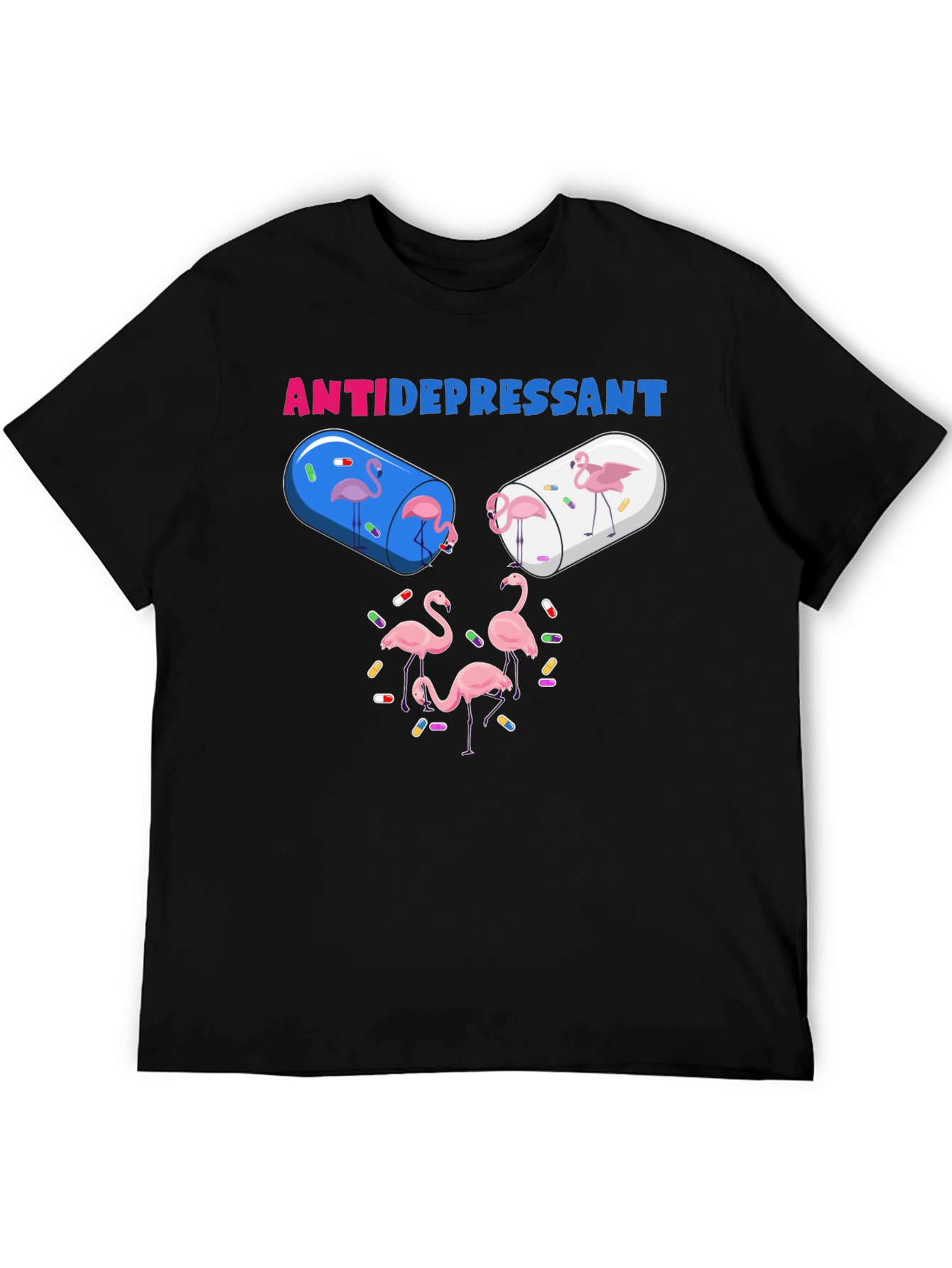 Antidepressant Flamingo Pill Funny Graphic T-Shirt