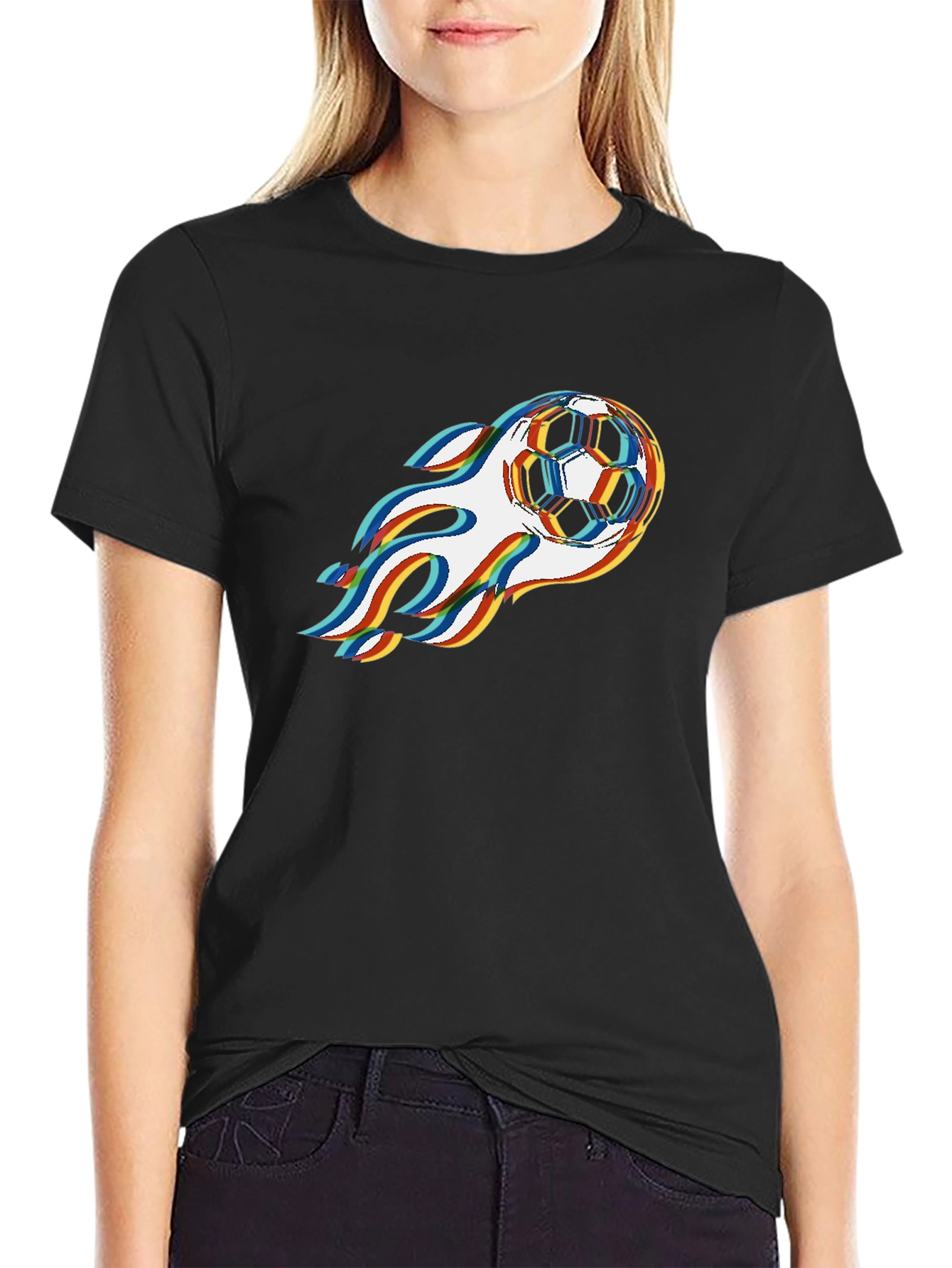 Flaming Soccer Ball Graphic Tee - Cool Sportswear