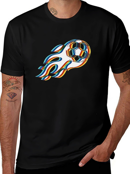Flaming Soccer Ball Graphic Tee - Cool Sportswear