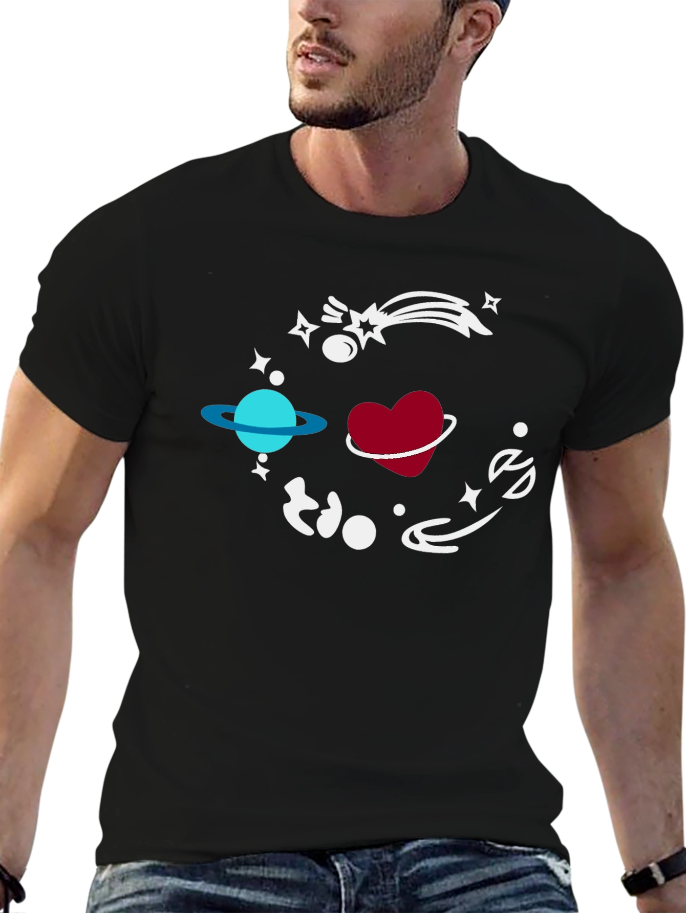 Space Heart Graphic Black T-Shirt