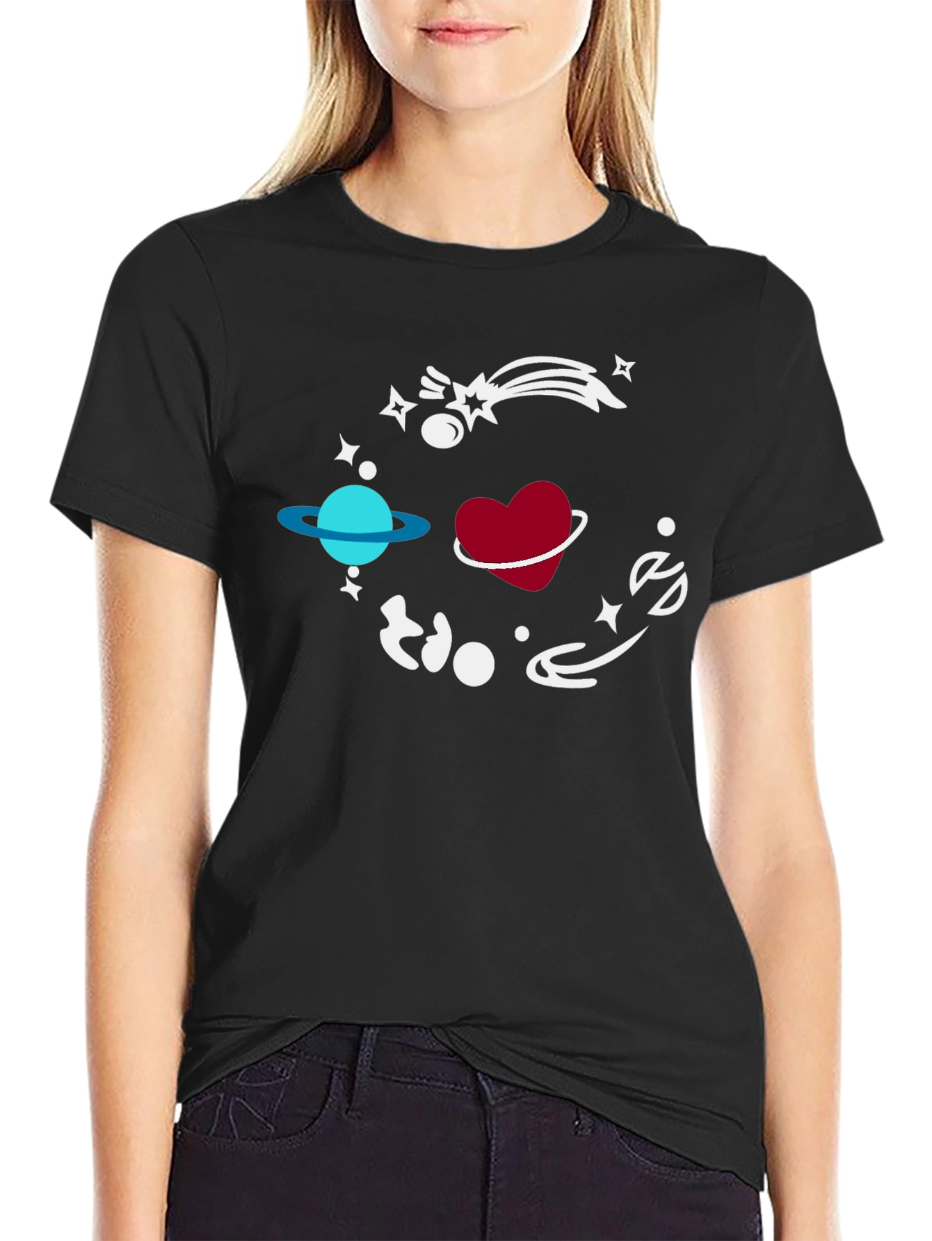 Space Heart Graphic Black T-Shirt