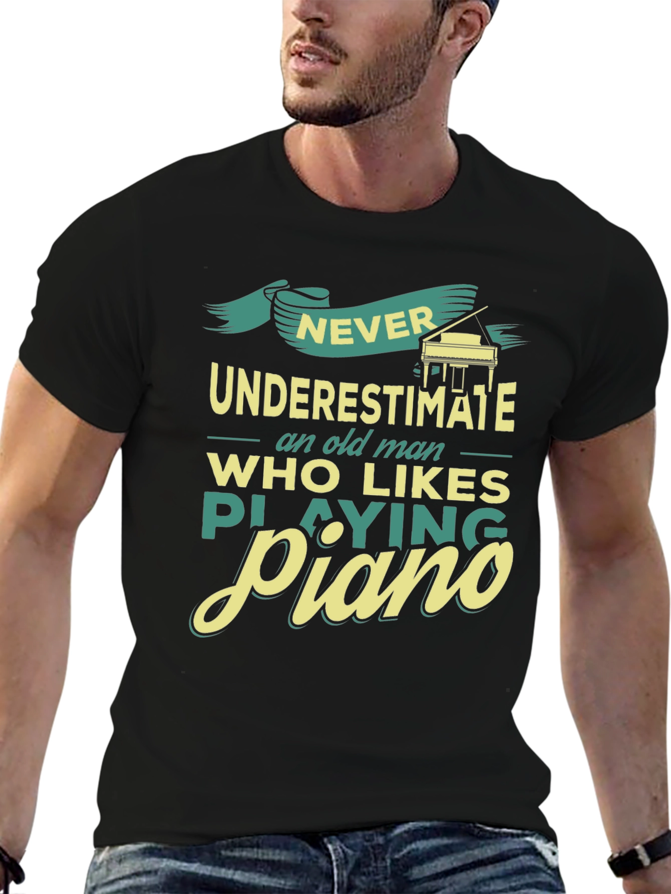 Never Underestimate a Piano Playing Old Man T-Shirt