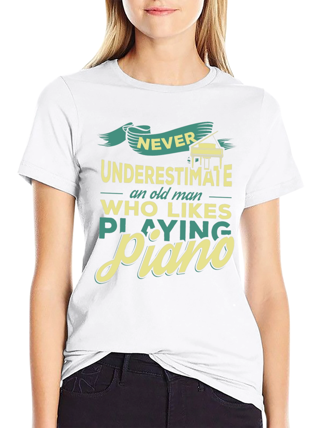 Never Underestimate a Piano Playing Old Man T-Shirt