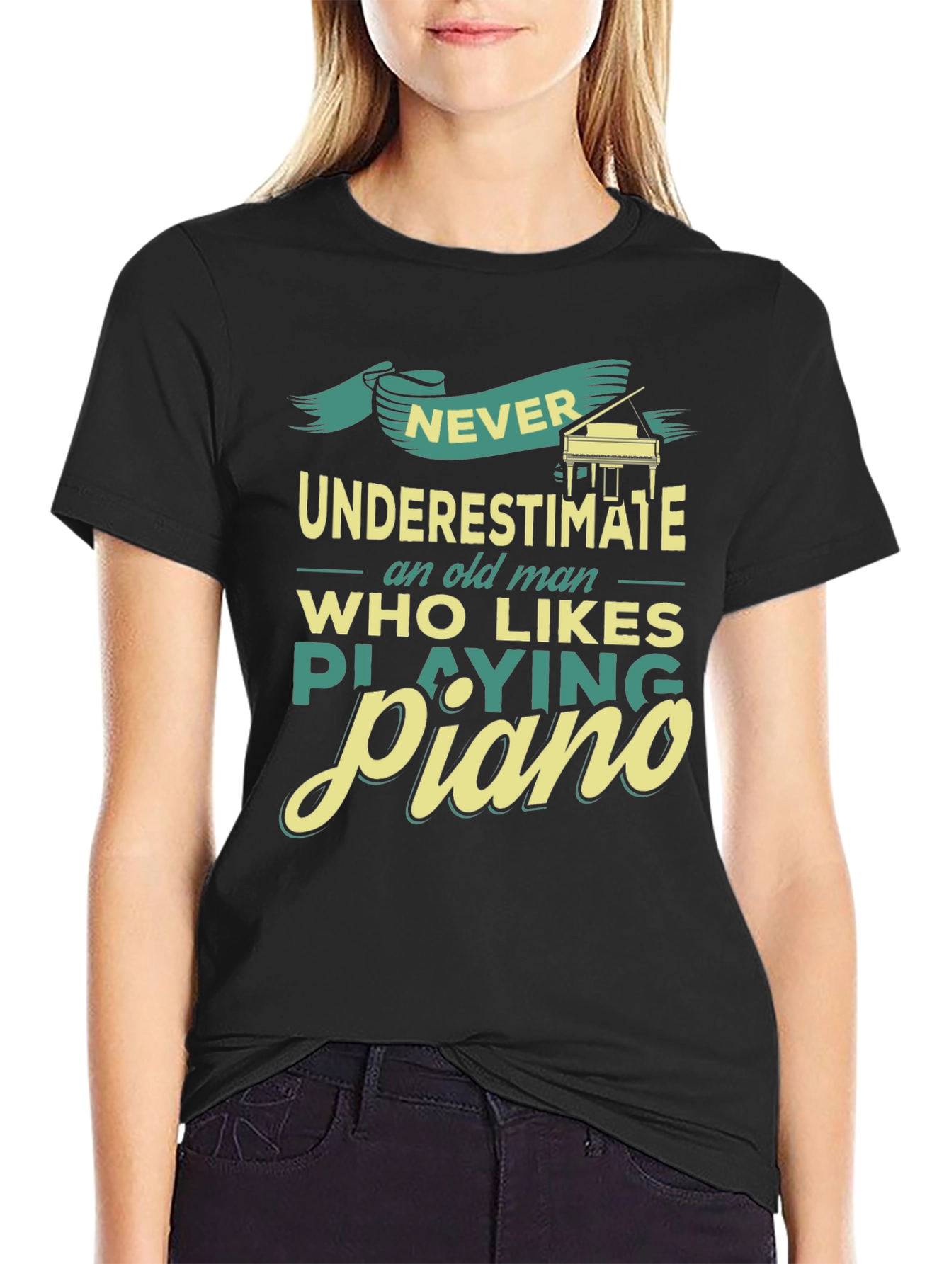 Never Underestimate a Piano Playing Old Man T-Shirt