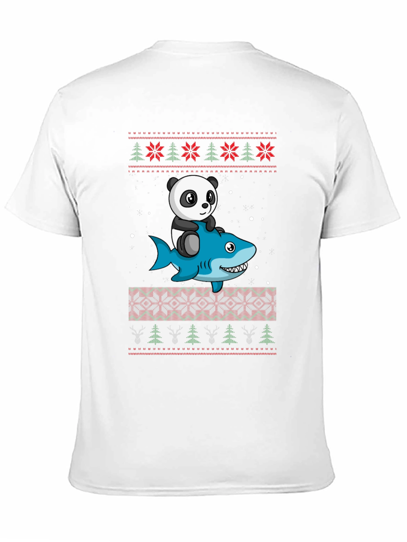 Panda Riding Shark Christmas Sweater Pattern T-Shirt