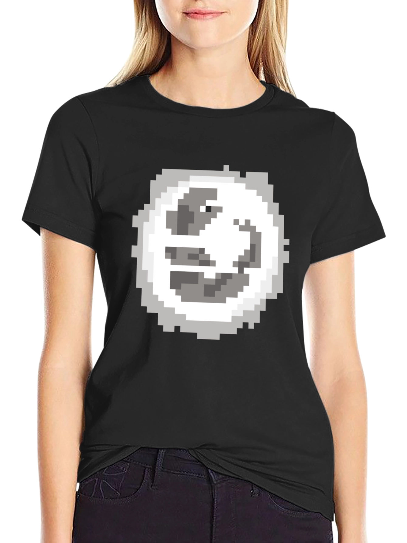 Pixel Art Moon Graphic Tee - Classic Black