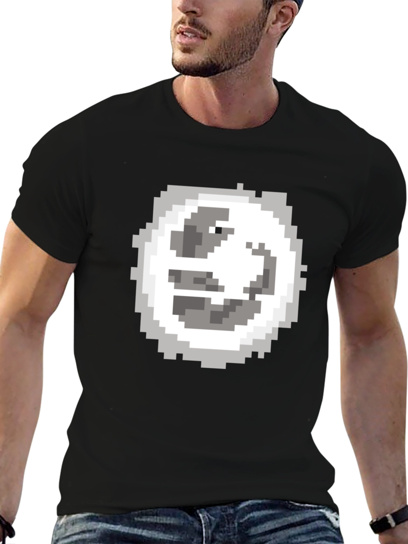 Pixel Art Moon Graphic Tee - Classic Black