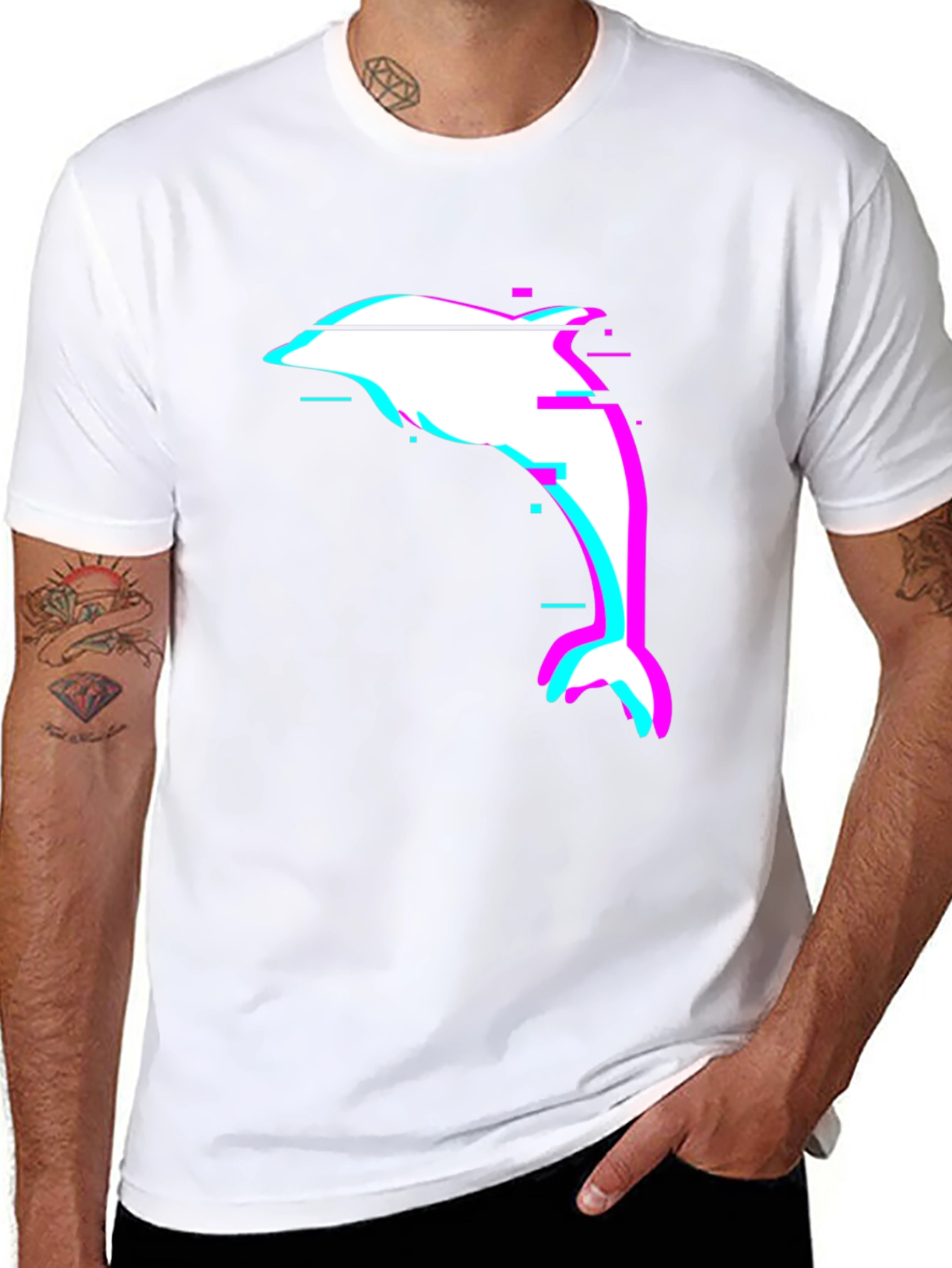 Glitch Dolphin Graphic Tee - Black Casual T-Shirt