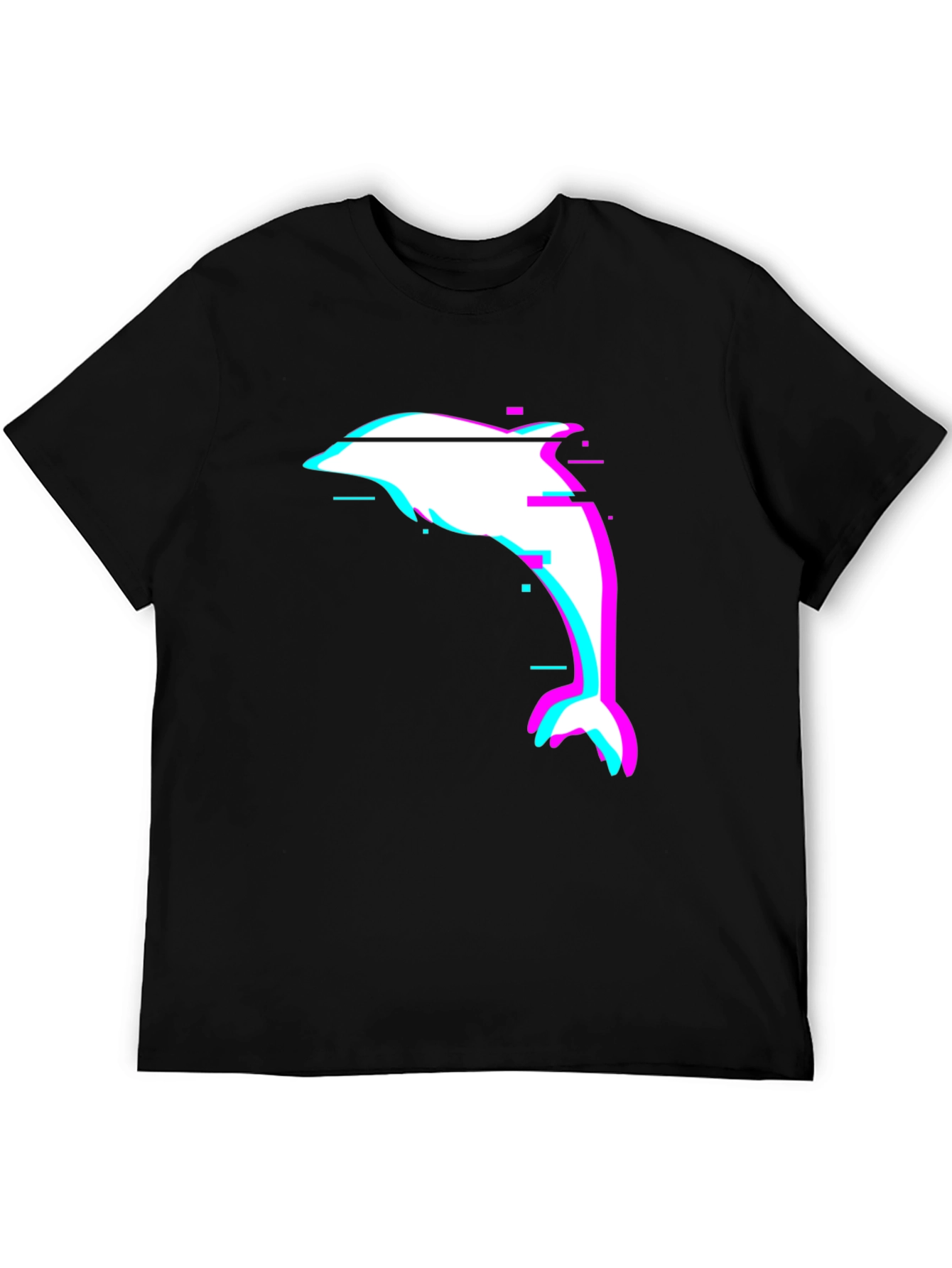 Glitch Dolphin Graphic Tee - Black Casual T-Shirt