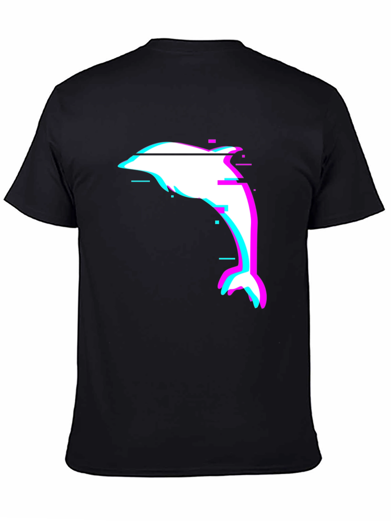 Glitch Dolphin Graphic Tee - Black Casual T-Shirt