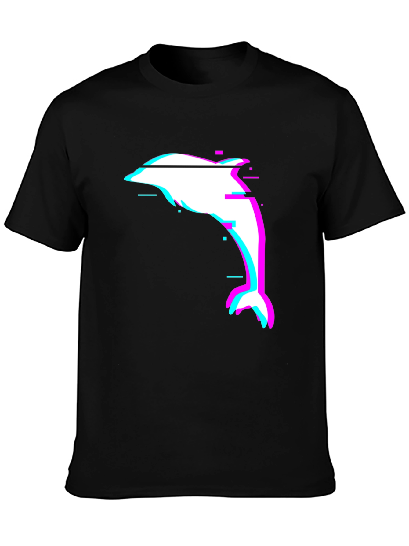 Glitch Dolphin Graphic Tee - Black Casual T-Shirt