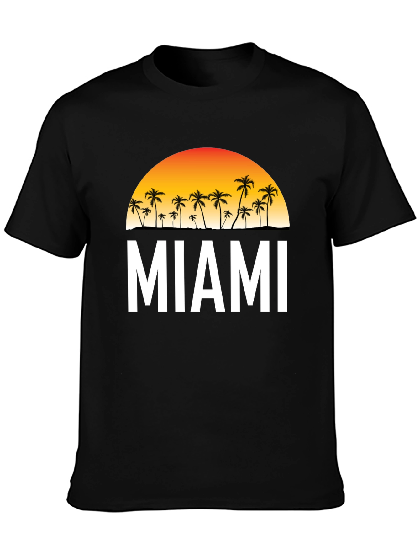 Miami Palm Tree Sunset Black T-Shirt