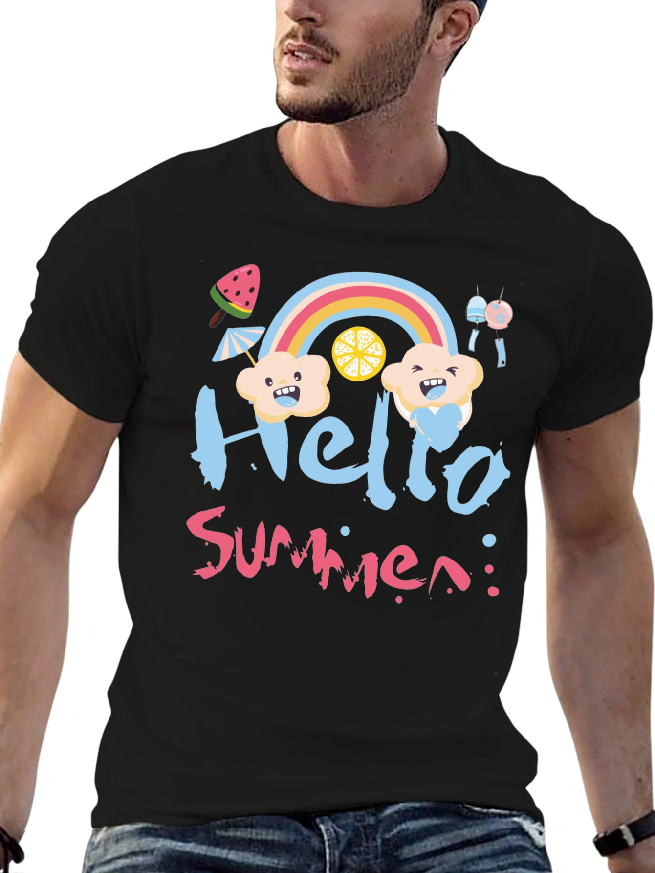 Hello Summer Black Graphic T-Shirt