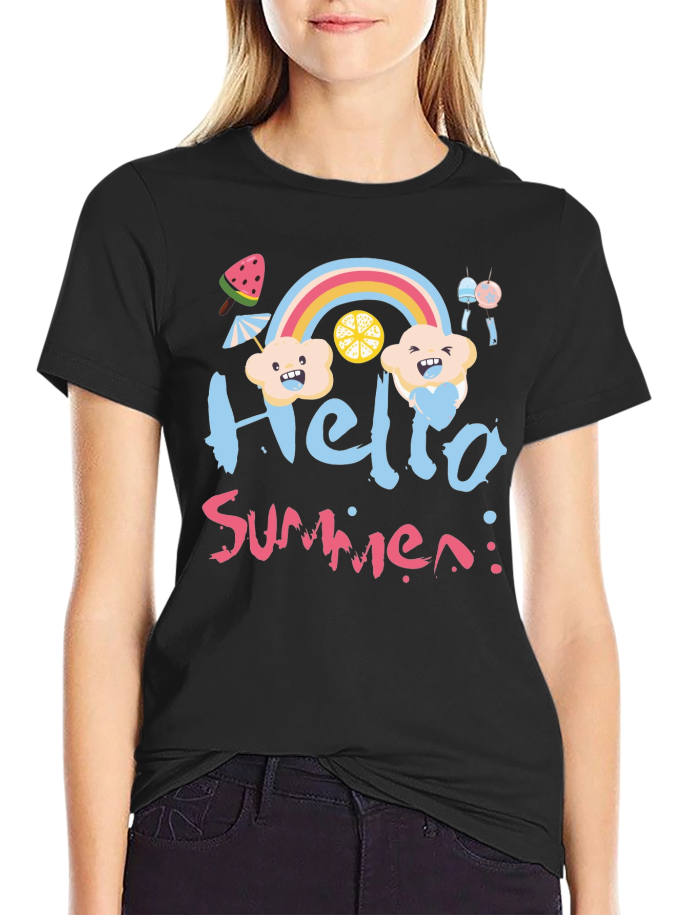 Hello Summer Black Graphic T-Shirt