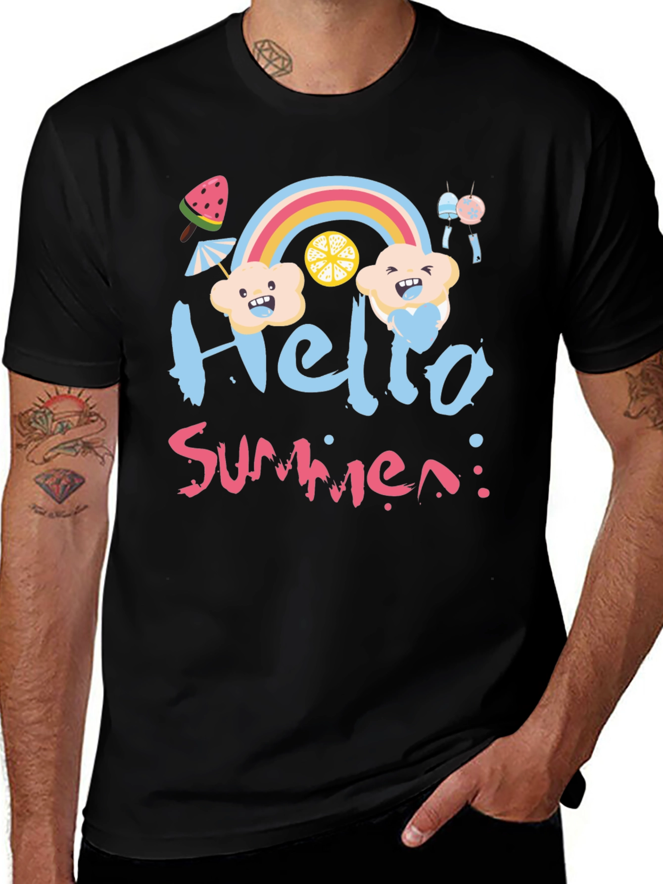 Hello Summer Black Graphic T-Shirt