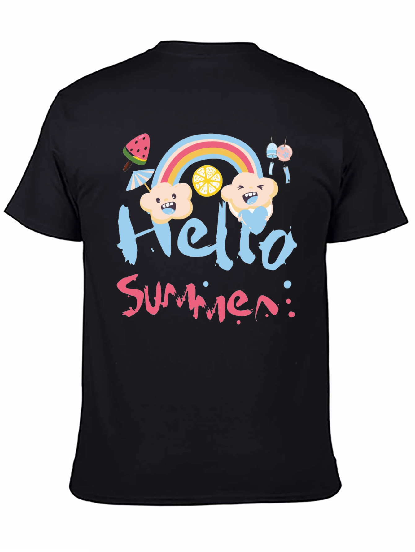 Hello Summer Black Graphic T-Shirt