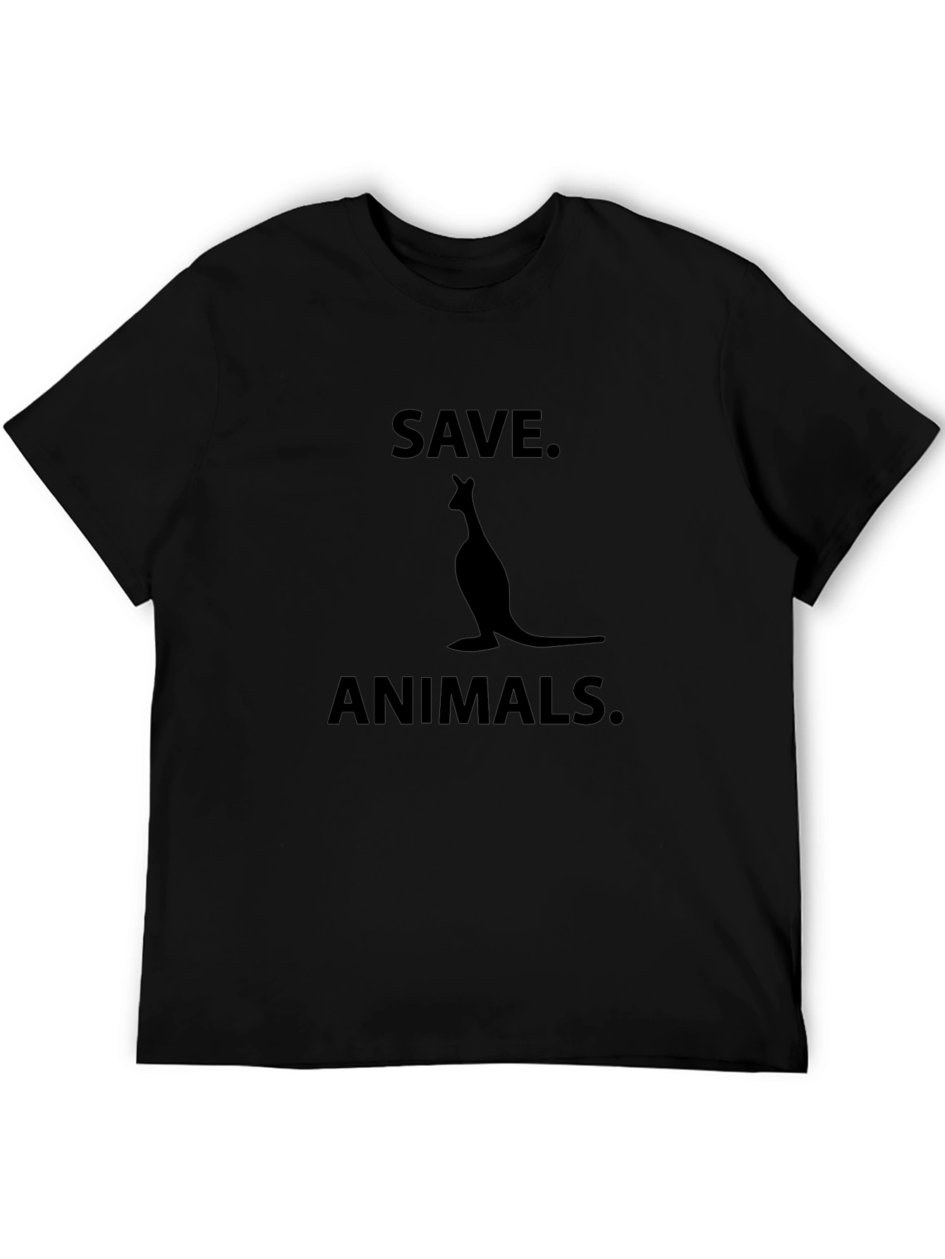 Save Animals Black T-Shirt with Kangaroo Graphic