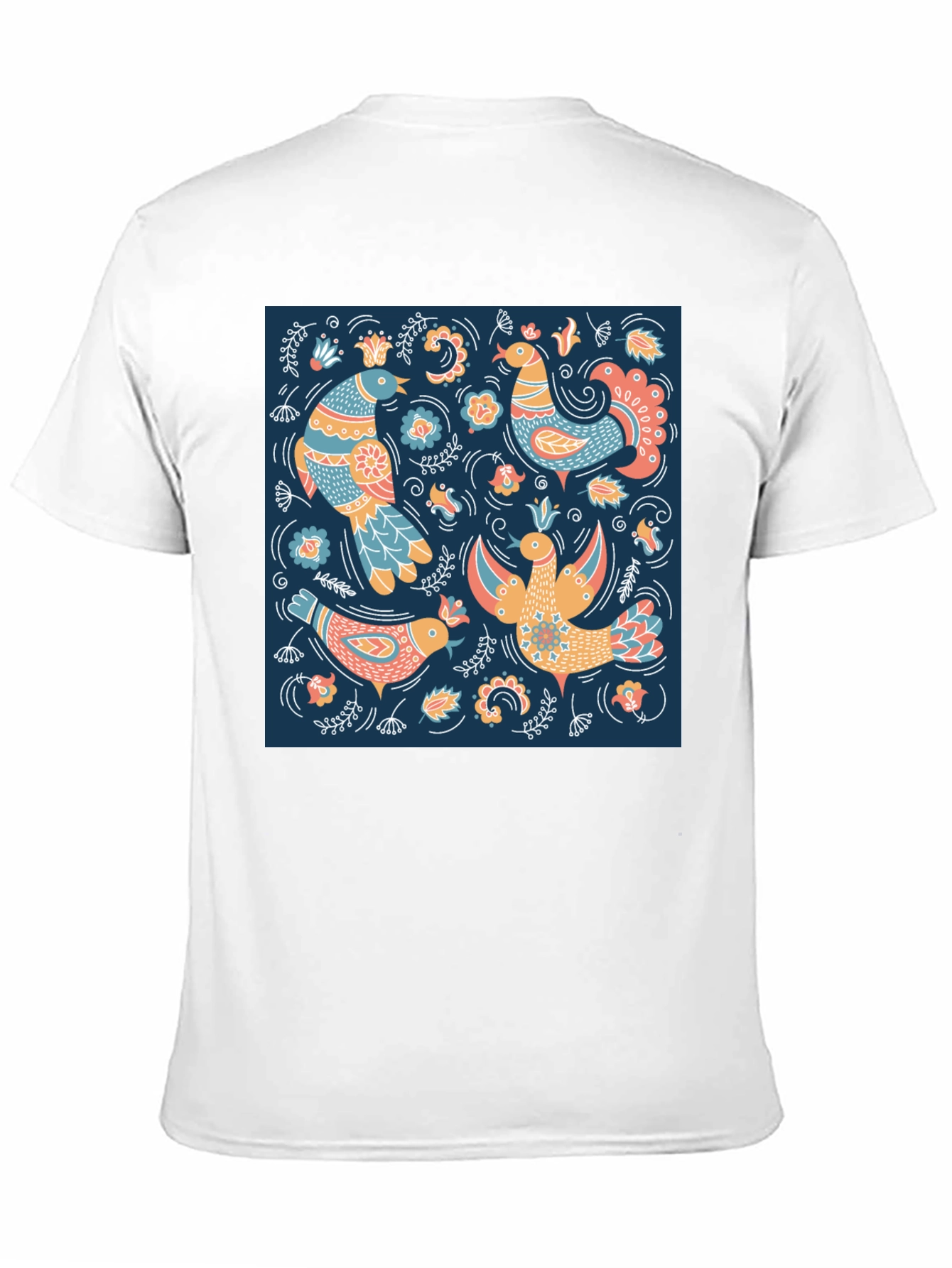 Black T-Shirt with Bird Pattern Print
