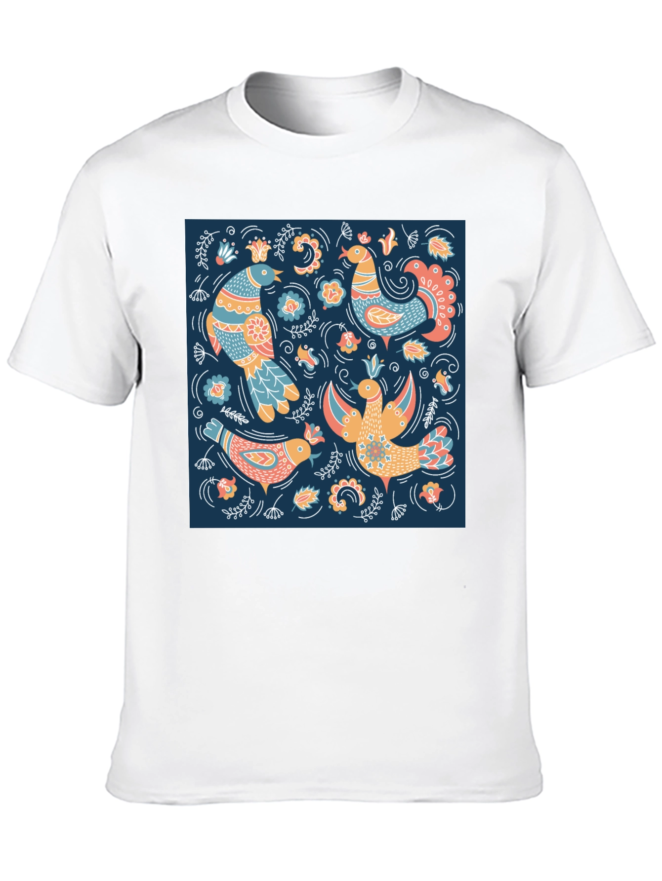 Black T-Shirt with Bird Pattern Print