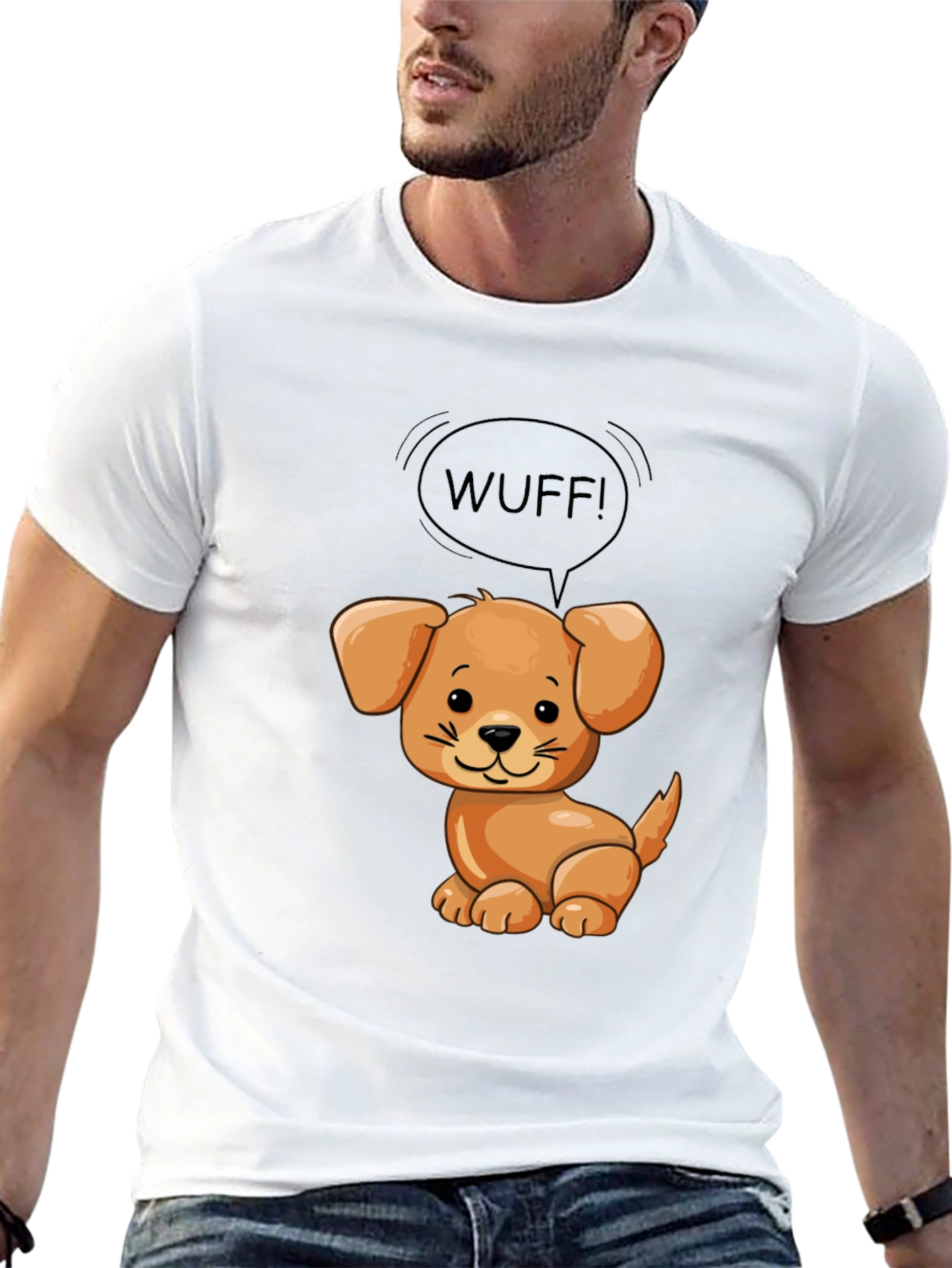 Cute Dog WUFF! Graphic Black T-Shirt