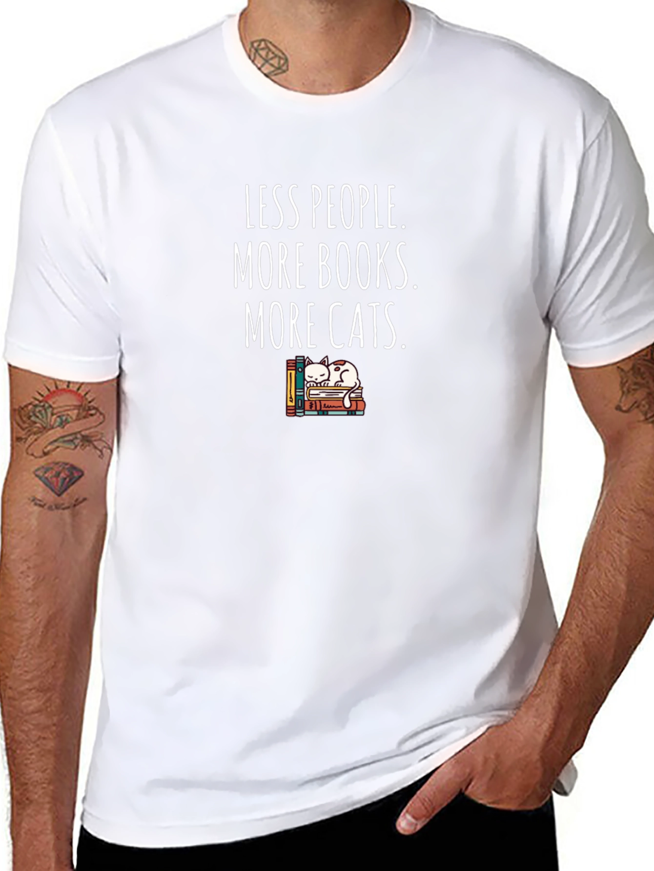 Less People More Books Cats Graphic Tee