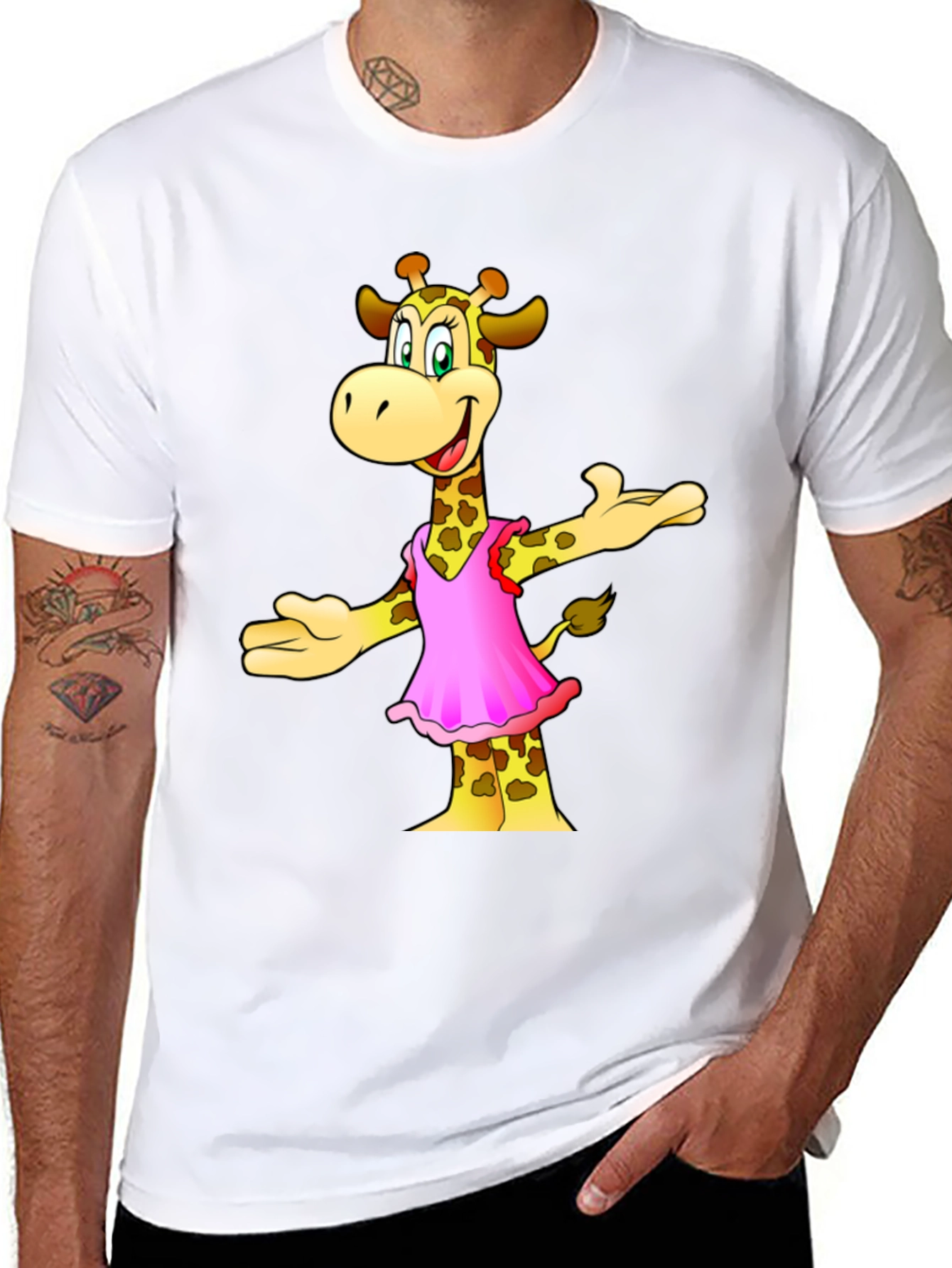 Giraffe Cartoon Graphic Black T-Shirt