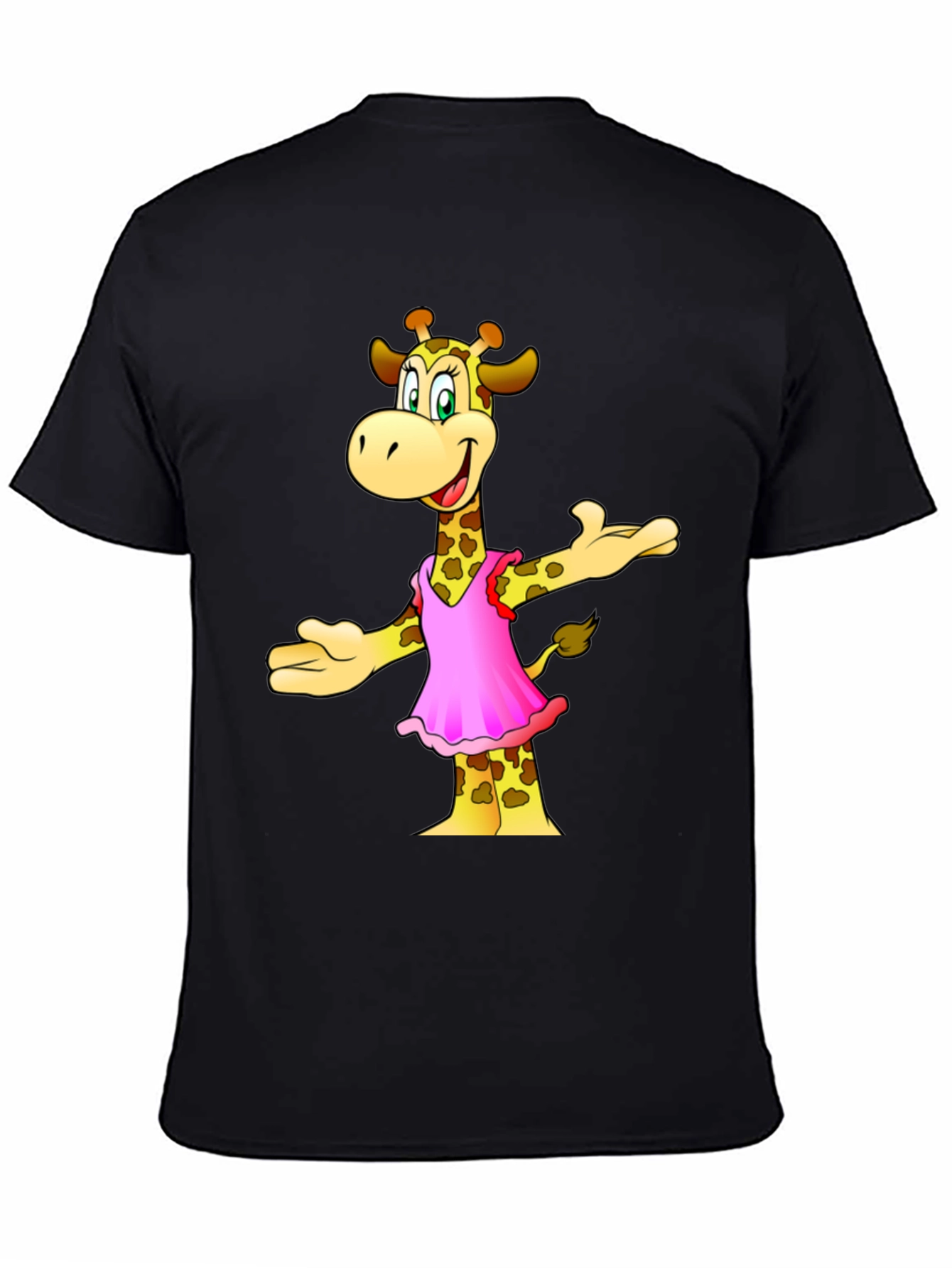 Giraffe Cartoon Graphic Black T-Shirt