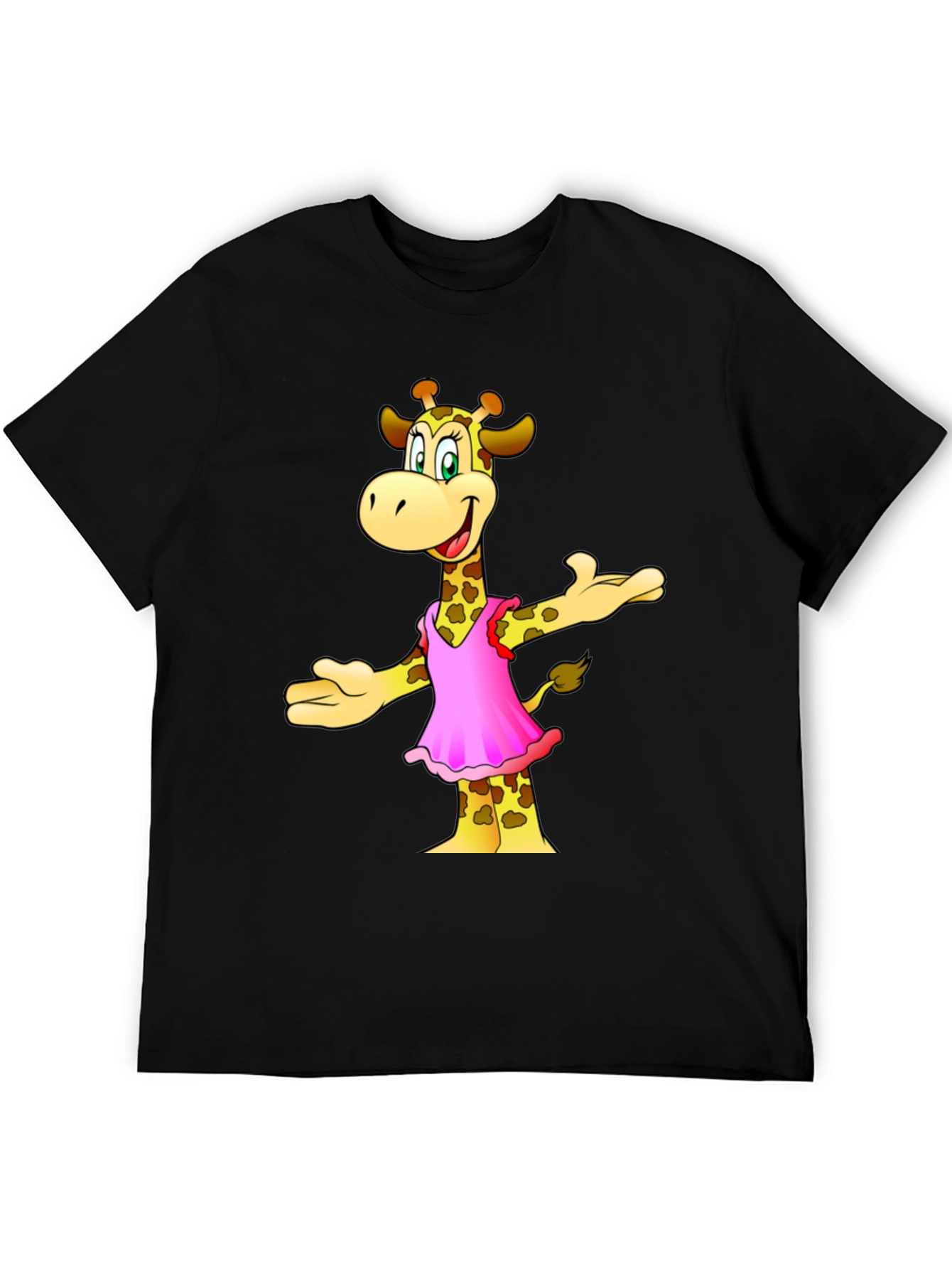 Giraffe Cartoon Graphic Black T-Shirt