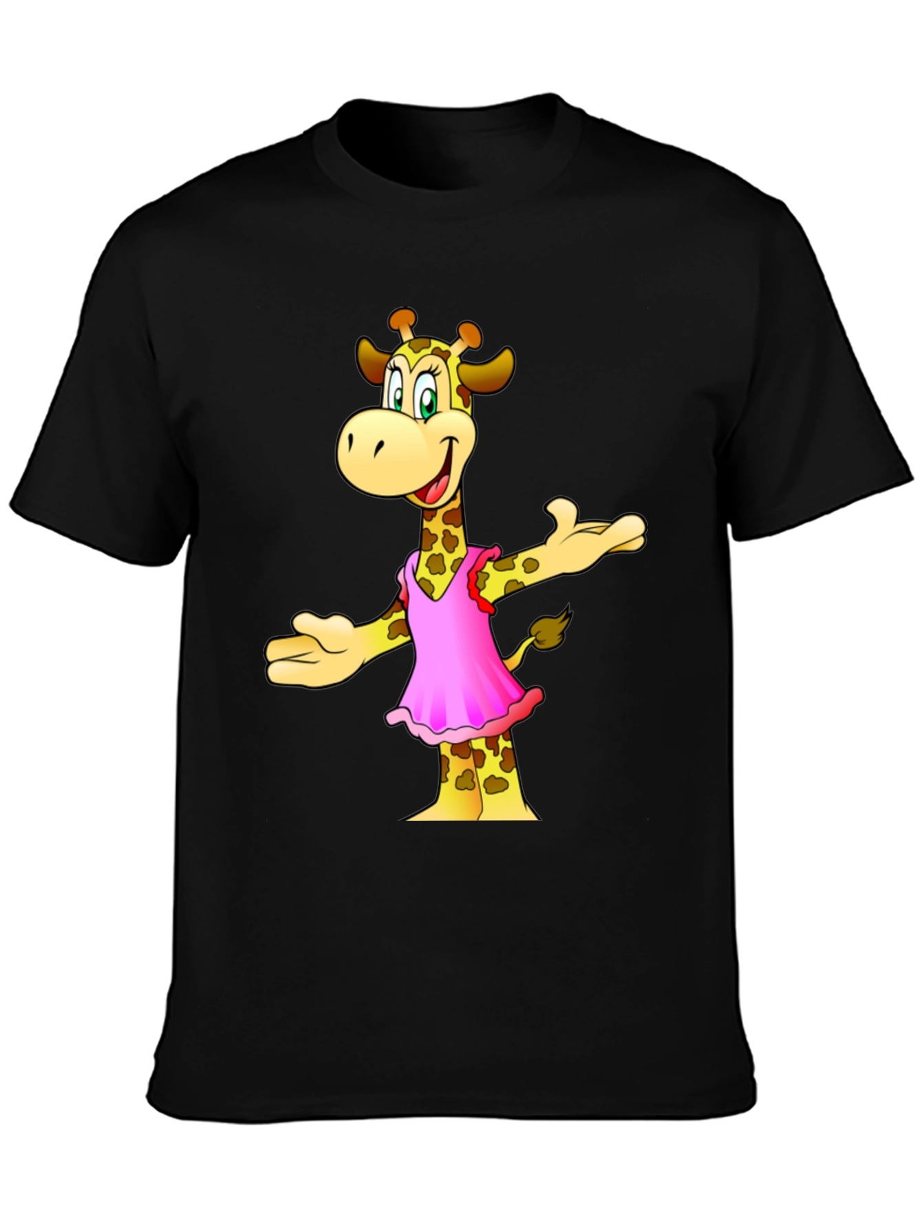 Giraffe Cartoon Graphic Black T-Shirt