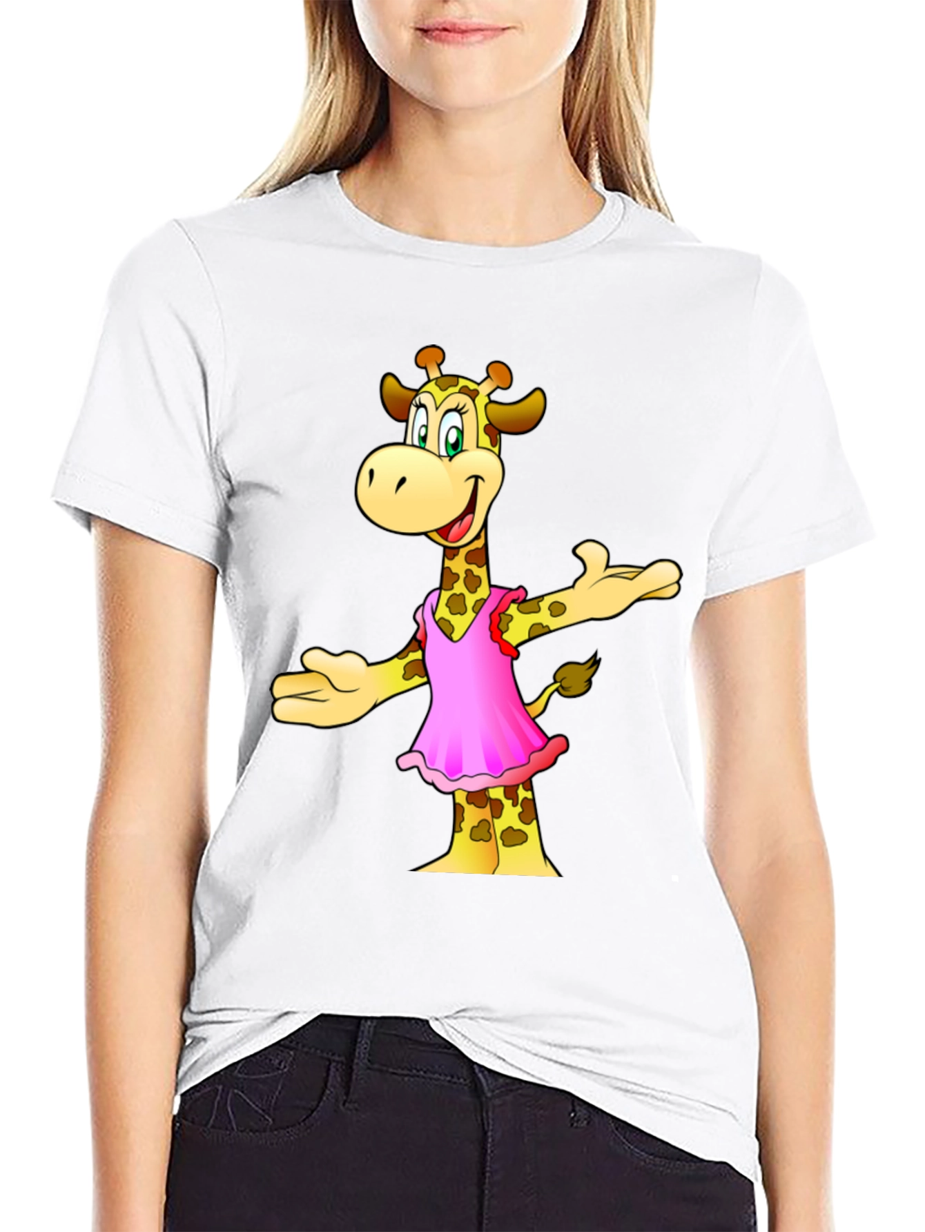 Giraffe Cartoon Graphic Black T-Shirt