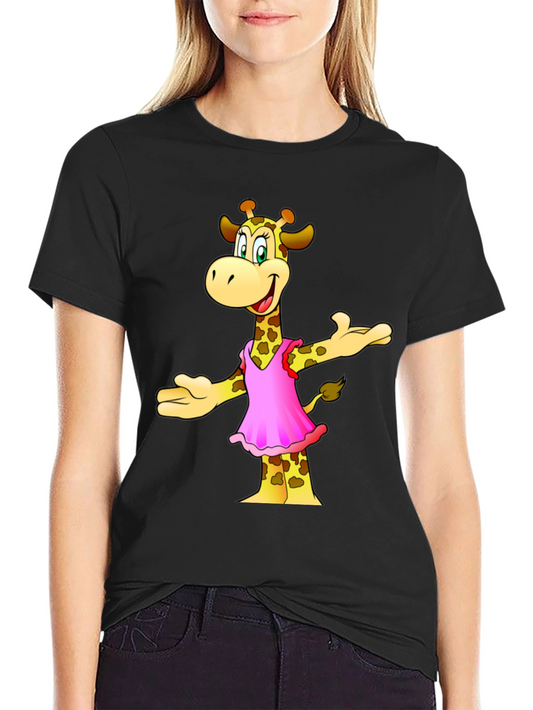 Giraffe Cartoon Graphic Black T-Shirt