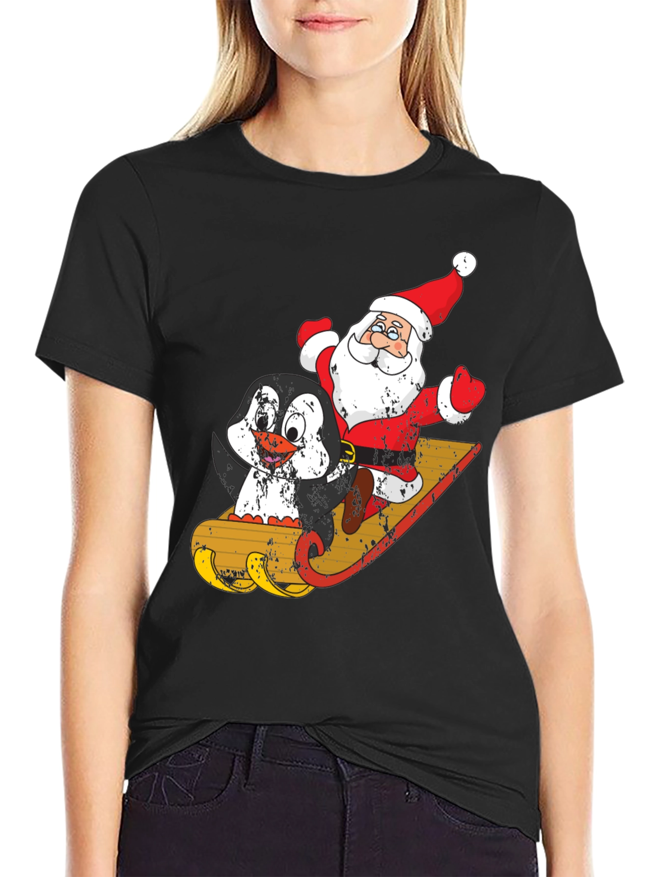 Santa & Penguin Sleigh Ride Graphic Tee