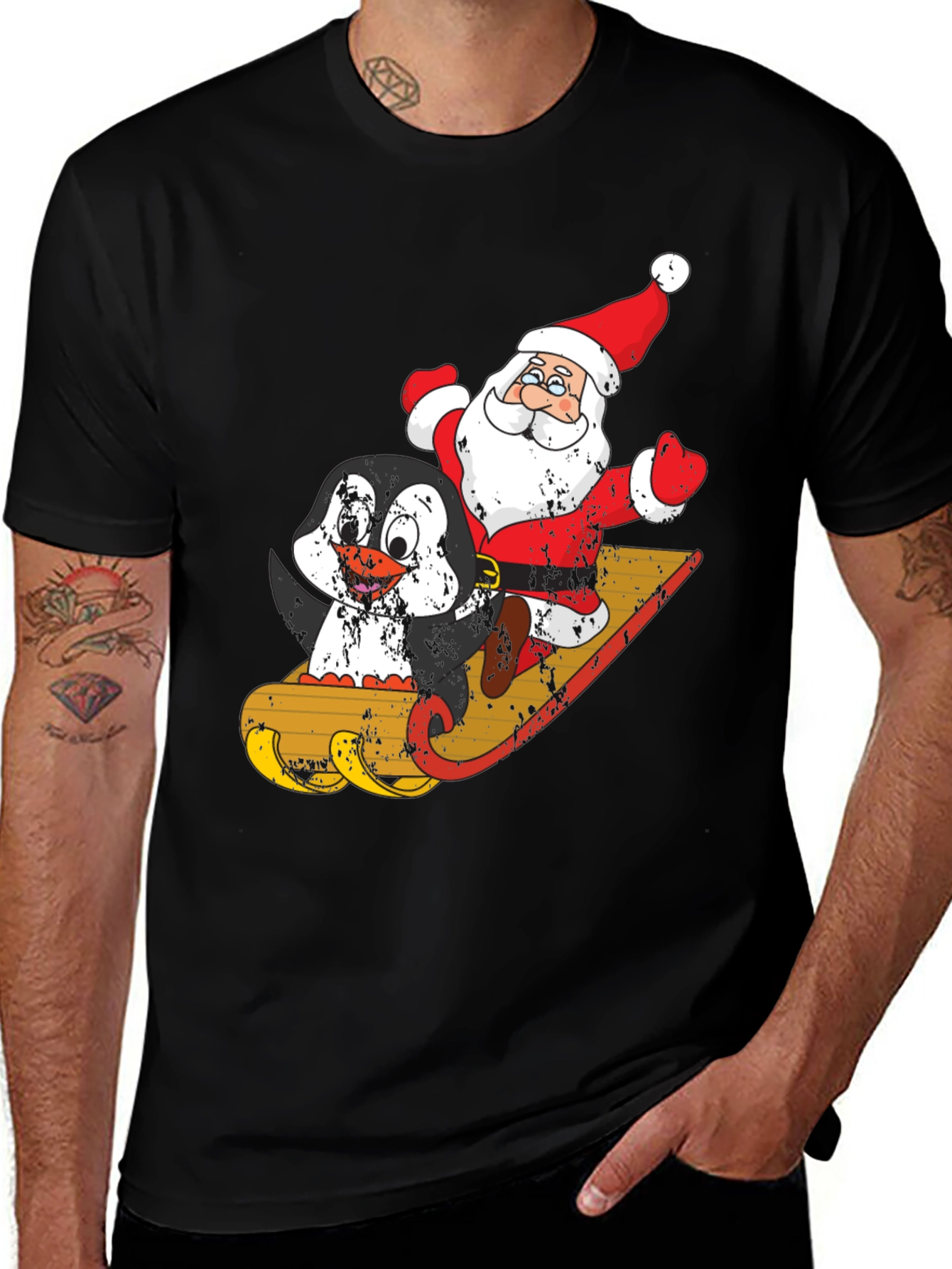 Santa & Penguin Sleigh Ride Graphic Tee